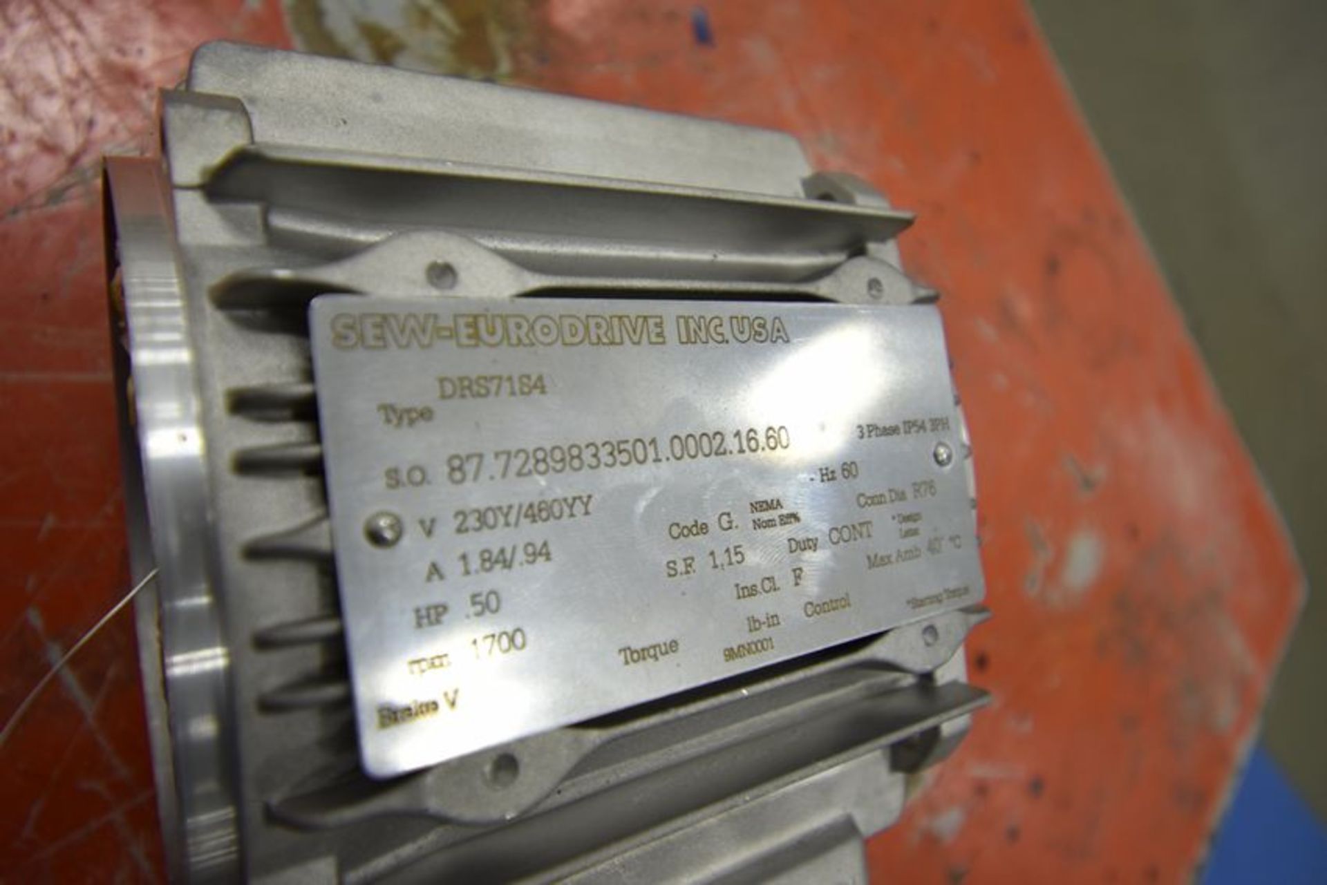 Sew-Eurodrive | SN:877289833501.0002.16.60 3phase volt-230y-460yy hp-50 rpm-7700 | MODEL# | - Image 2 of 6