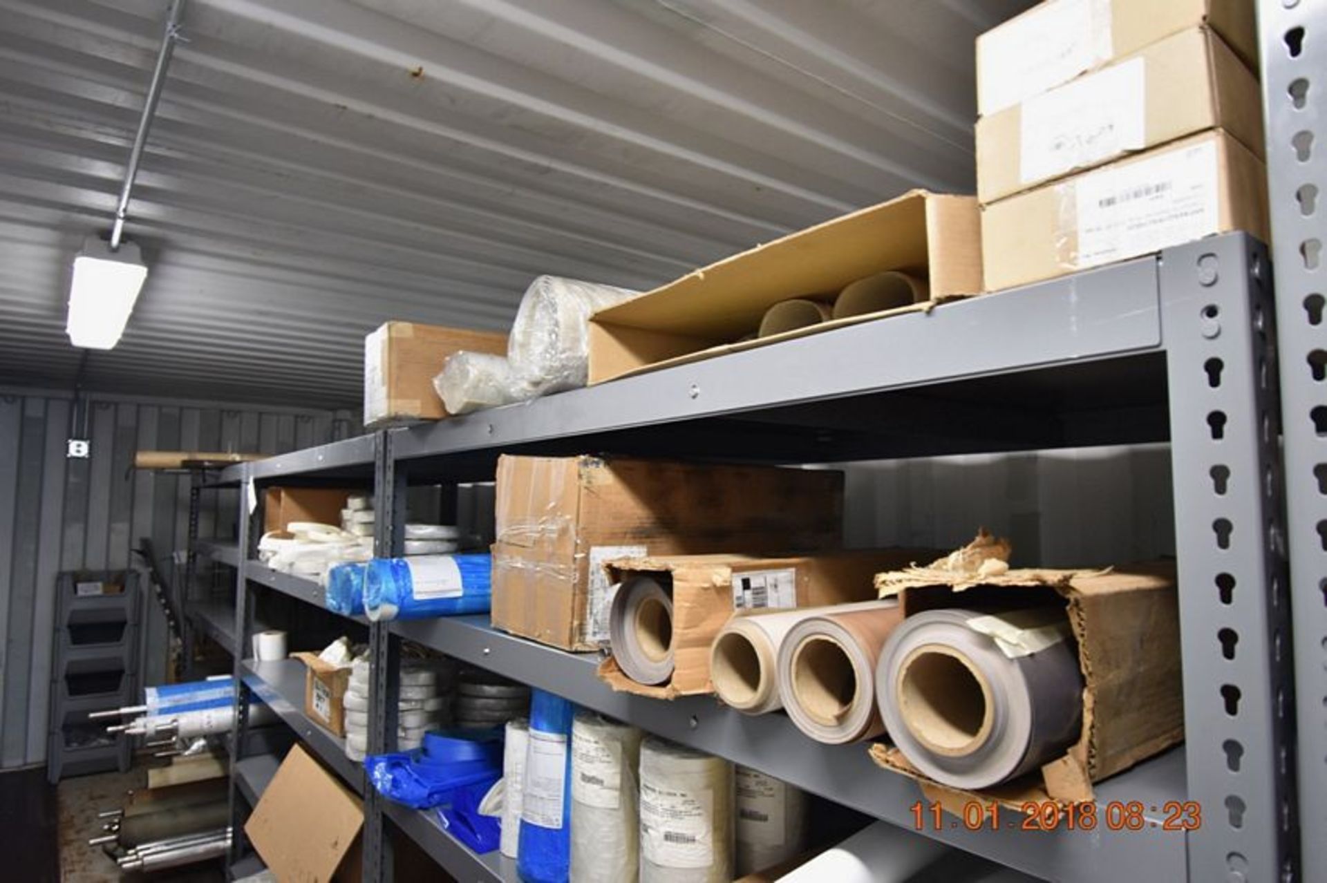 | One Lot on Shelving of conveyor belts and rollers. Includes shelving | MODEL# | SERIAL# | * - Image 6 of 9