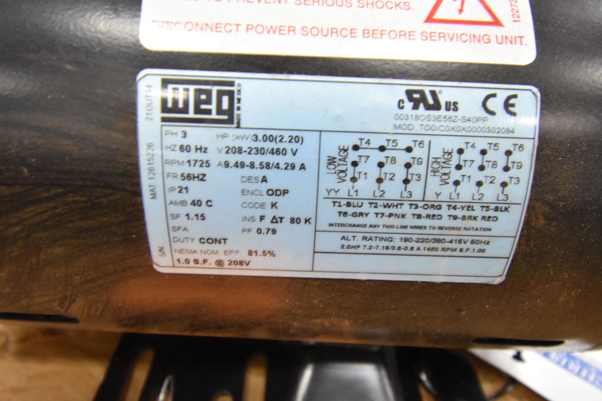 | weg 3 HP 3 phase voltage 208-230/460 rpm 175 | MODEL# | SERIAL# | * Skidding and load out at - Image 3 of 3