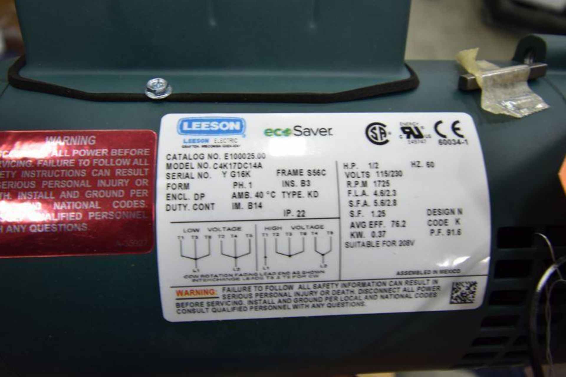 MOTOR: Leeson Leeson Eco saver M/N# - Image 4 of 6