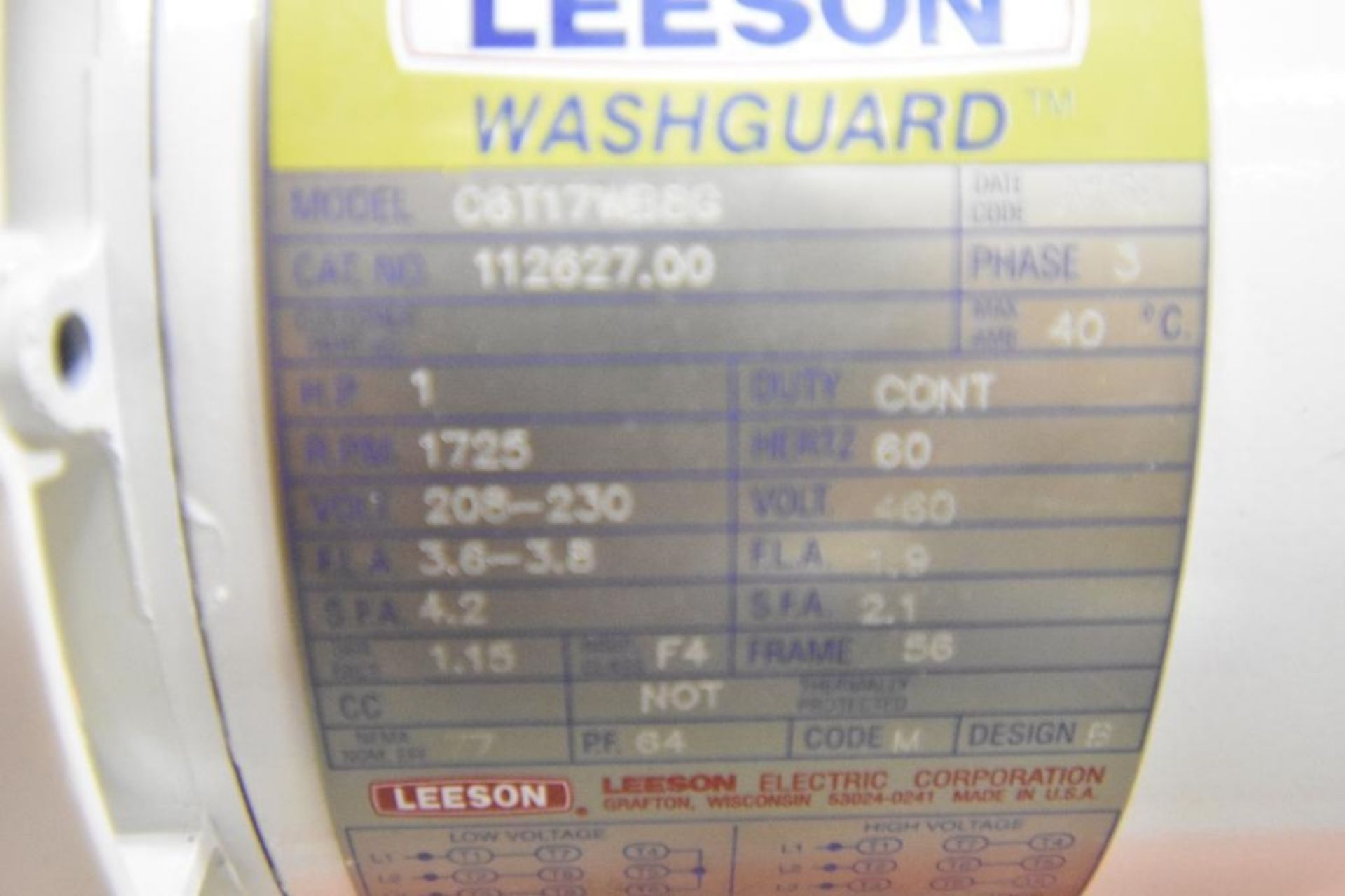 "Leeson Washguard motor. 3phase, 1hp" - Image 5 of 6