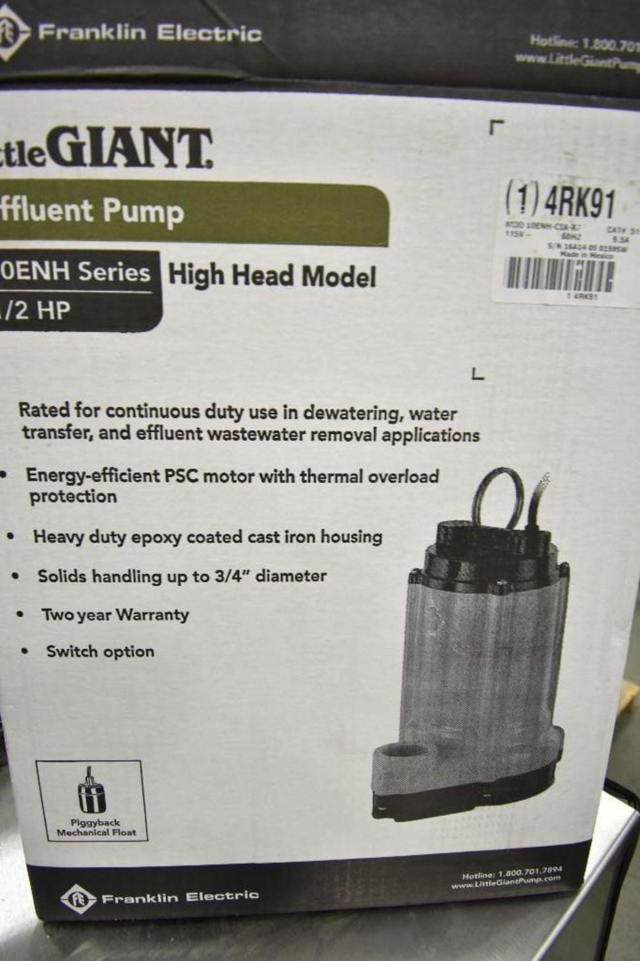 Little Giant Effluent Pump. High Head Model. Series 10ENH, 1/2hp - Image 6 of 8