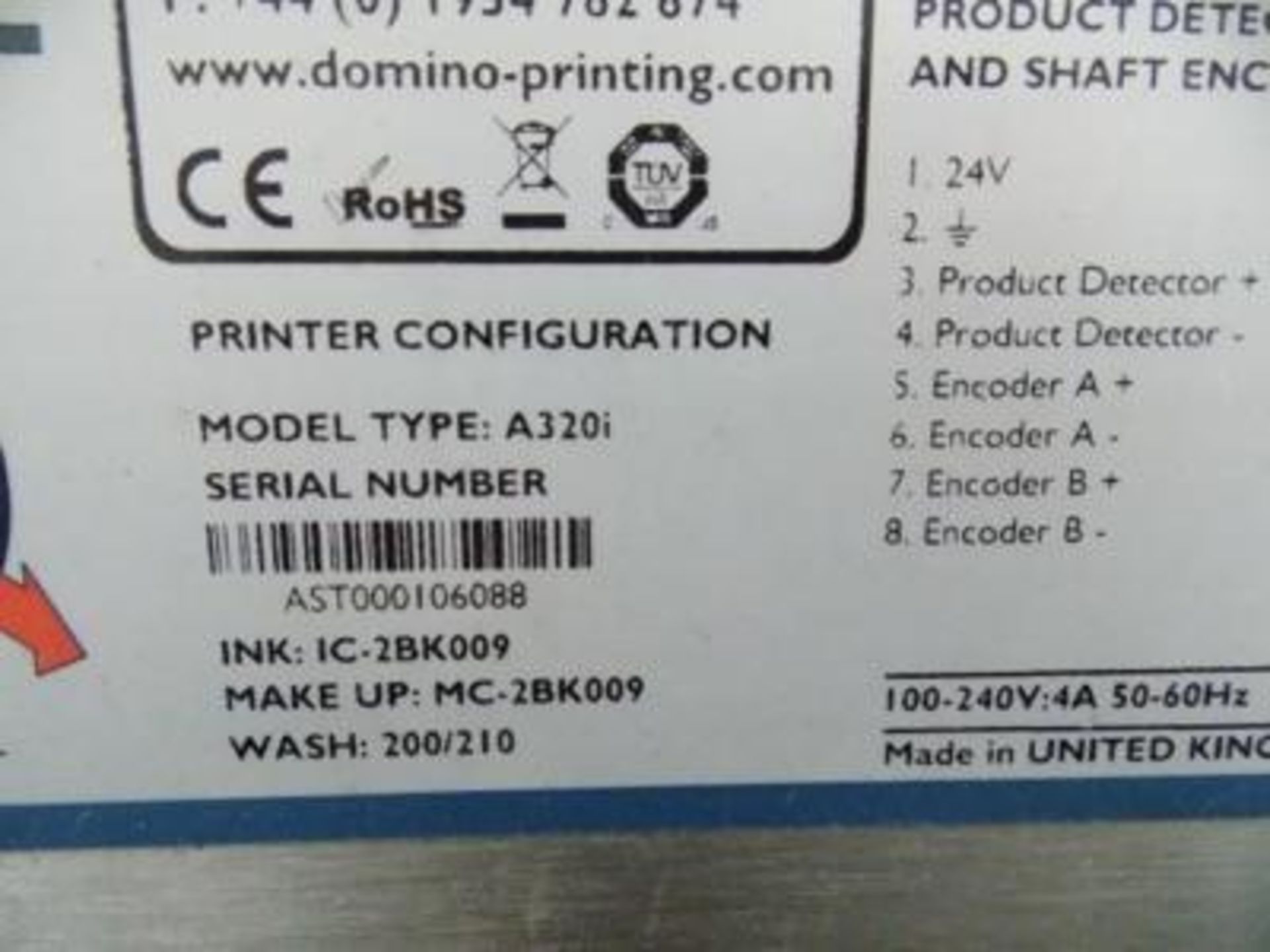 Domino ink jet coder - Model # A320i / Serial # AST000106088 - Image 2 of 2