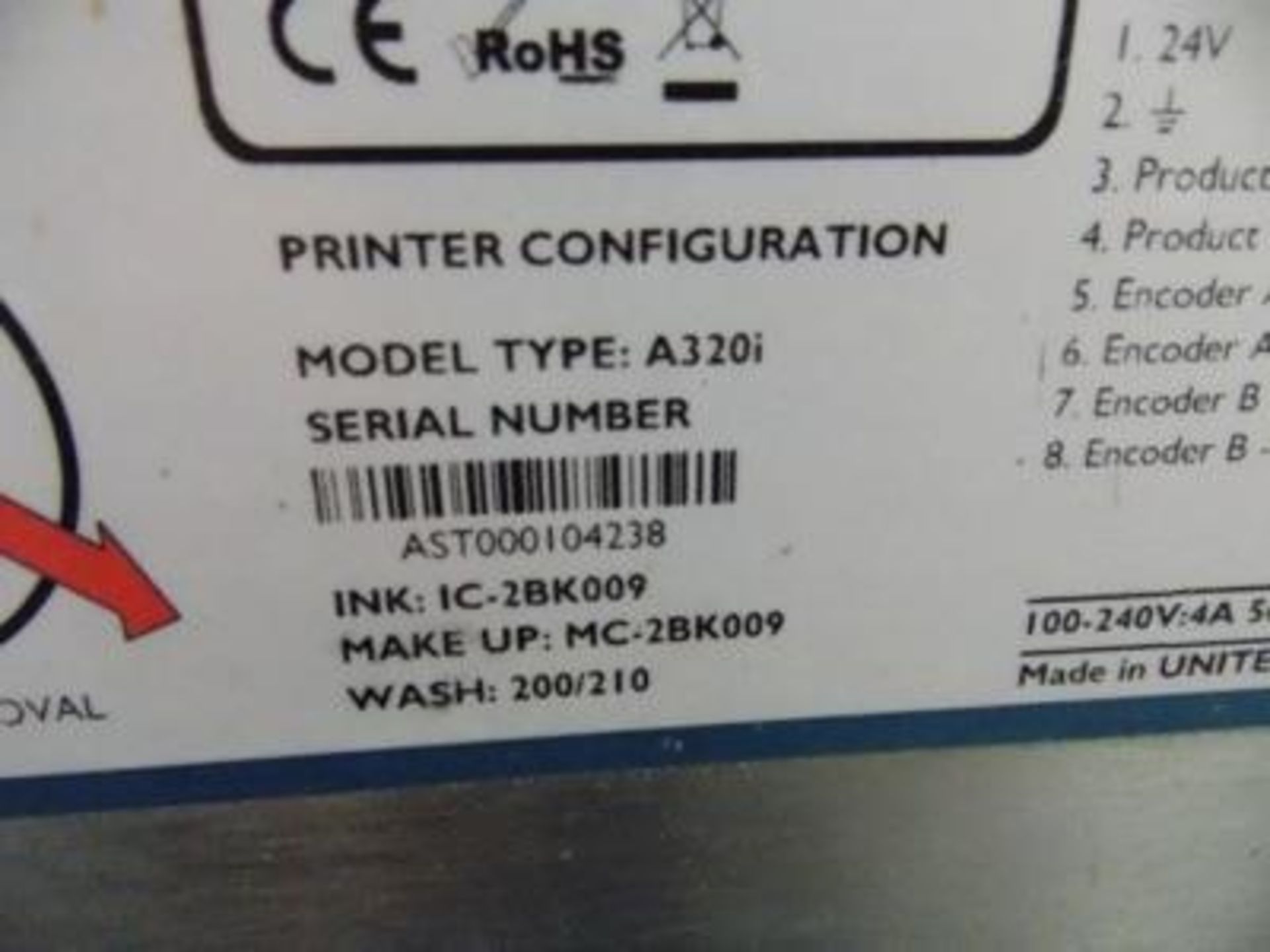 Domino ink jet coder - Model # A320i / Serial # AST000104238 - Image 2 of 2