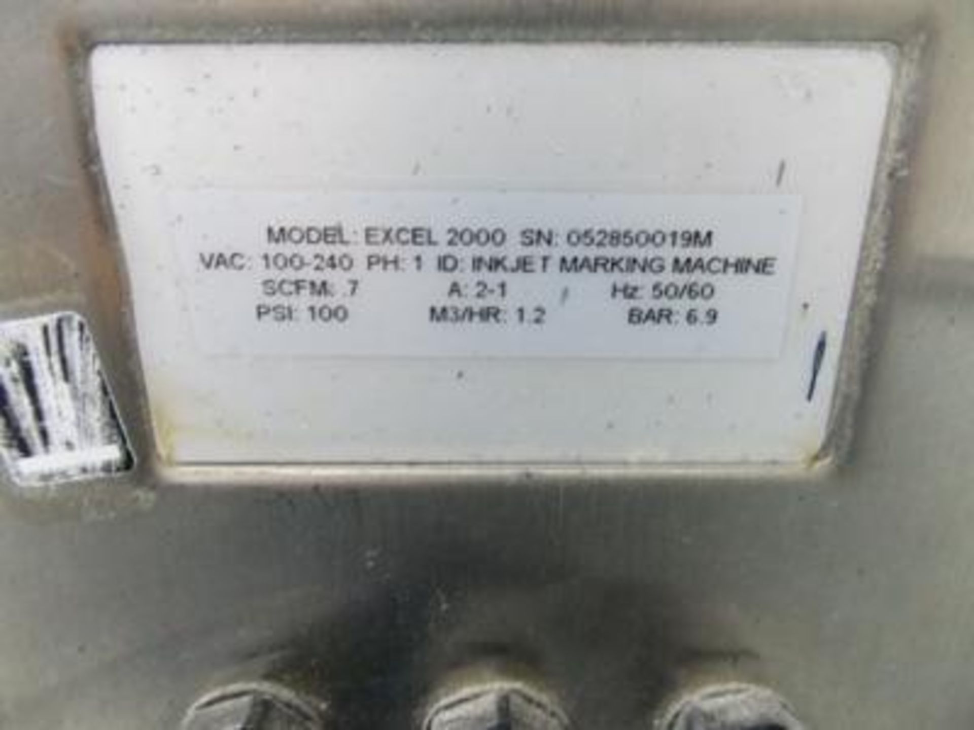 Video Jet ink jet coder - MODEL: EXCEL 2000 / S/N# 052850019M - Image 2 of 2