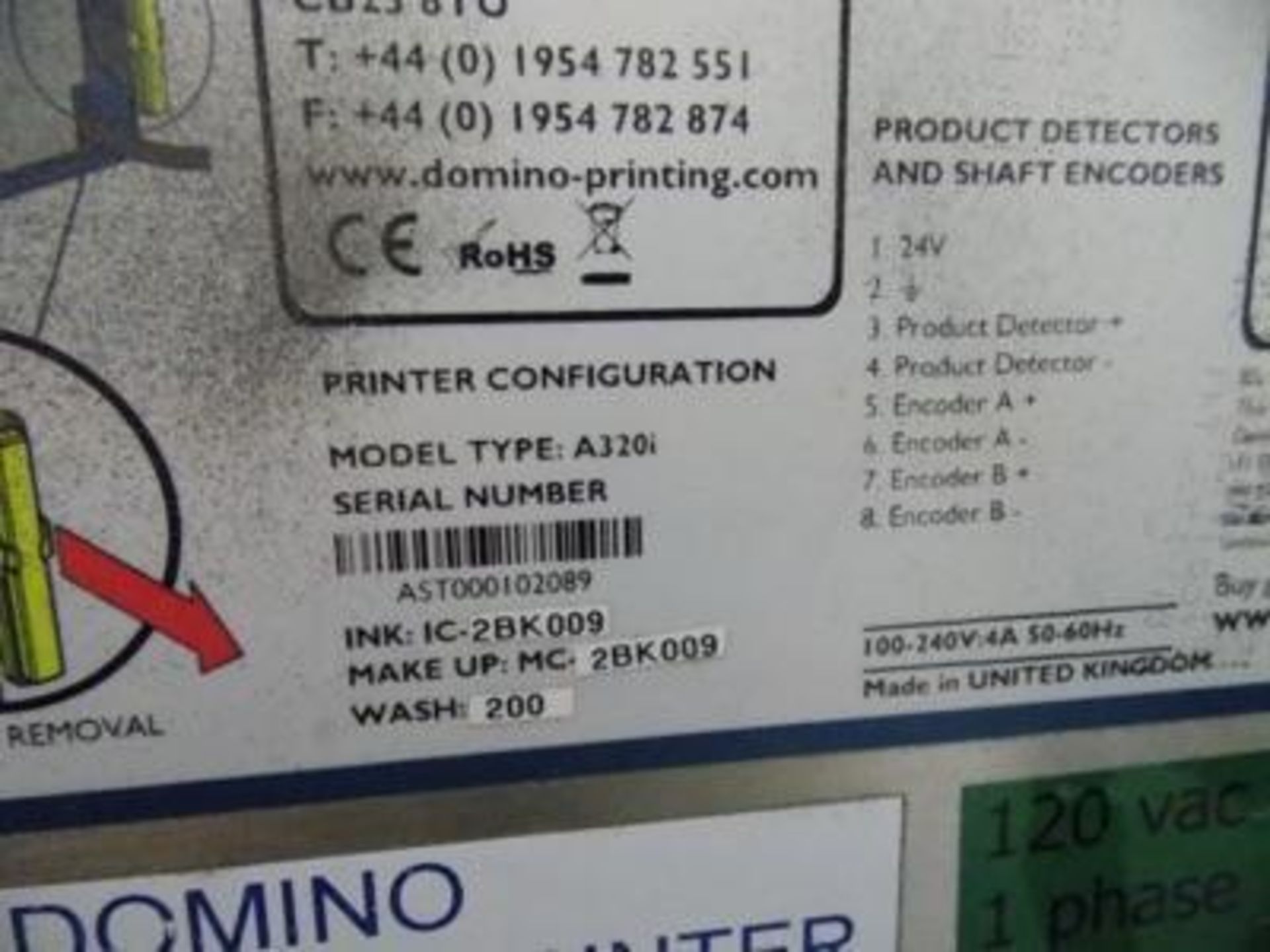 Domino ink jet coder - Model # A320i / Serial # AST000102089 - Image 2 of 2