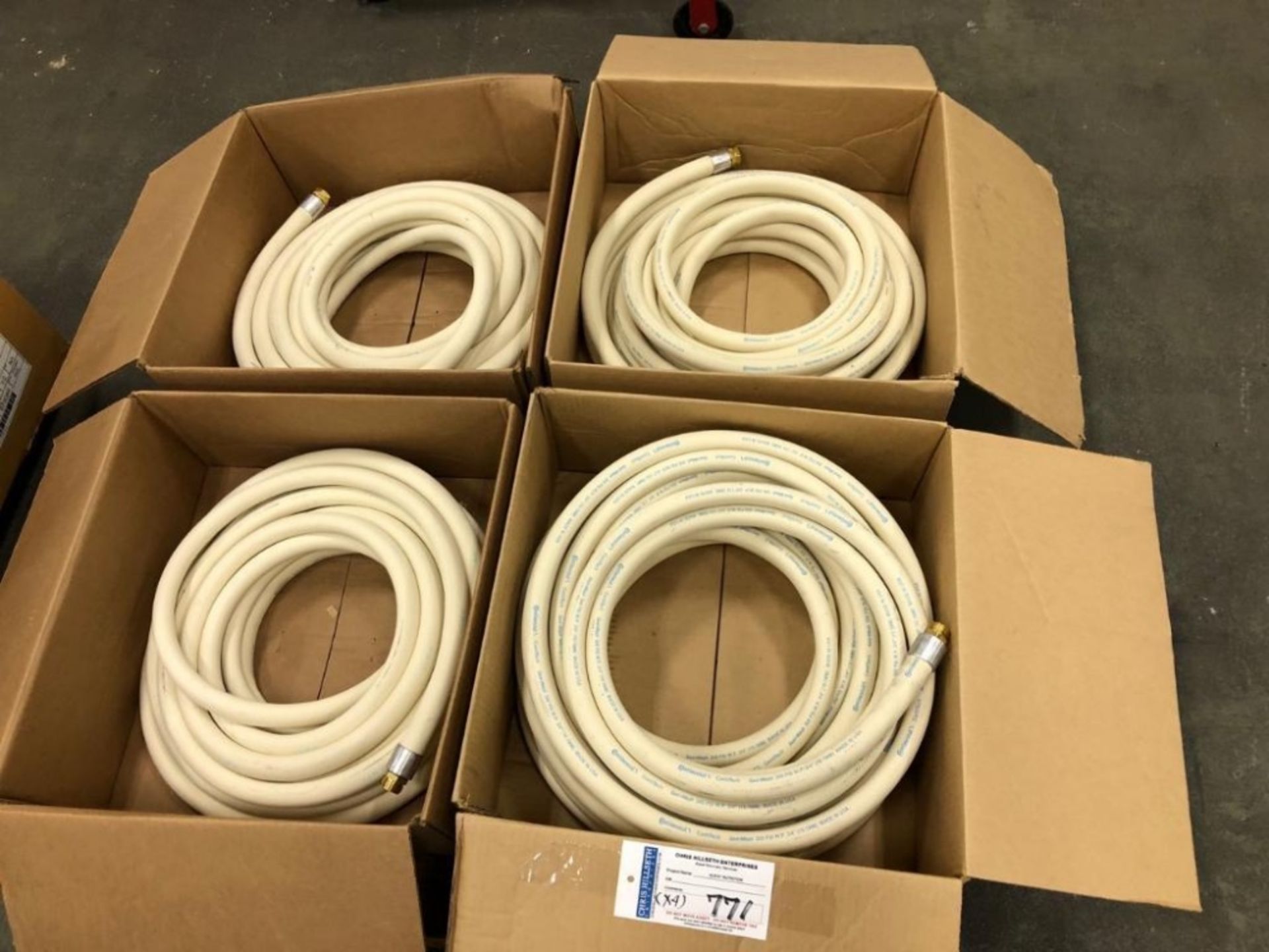 Four (4) Sani Wash approx 20' each 300 PSA 3/4 hose with brass coupling