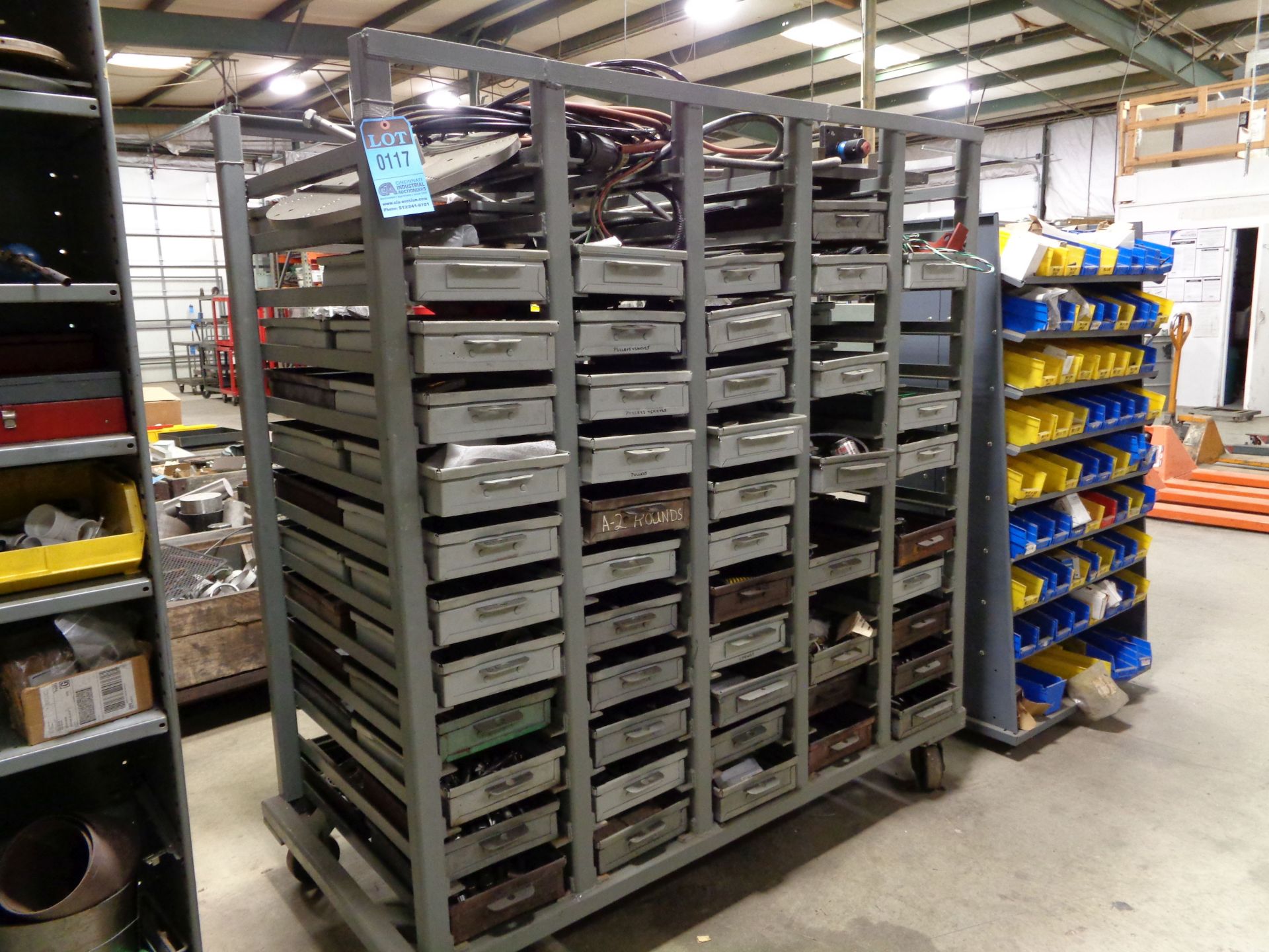 HEAVY DUTY STEEL PORTABLE PICK RACK WITH APPROX. (90) DRAWERS TOOLING, HARDWARE AND OTHER RELATED - Image 2 of 3