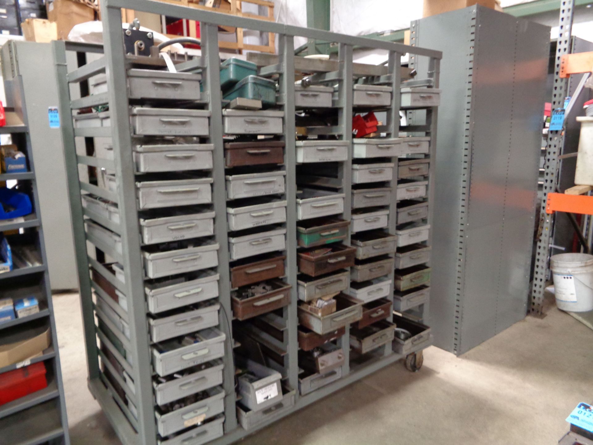 HEAVY DUTY STEEL PORTABLE PICK RACK WITH APPROX. (90) DRAWERS TOOLING, HARDWARE AND OTHER RELATED - Image 3 of 3