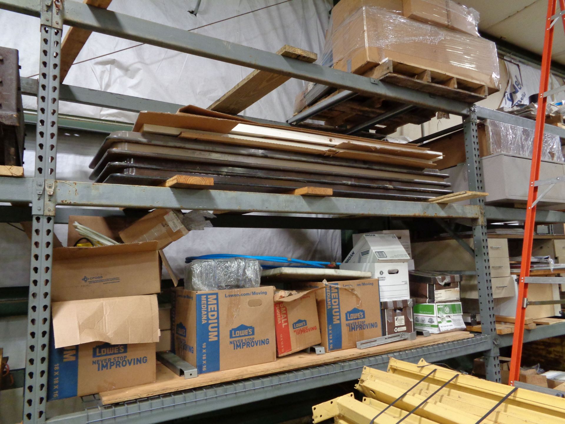 SECTIONS 42" X 108" X 96" HIGH PALLET RACK AND CONTENTS, WITH MISCELLANEOUS OFFICE FURNITURE, - Image 6 of 9