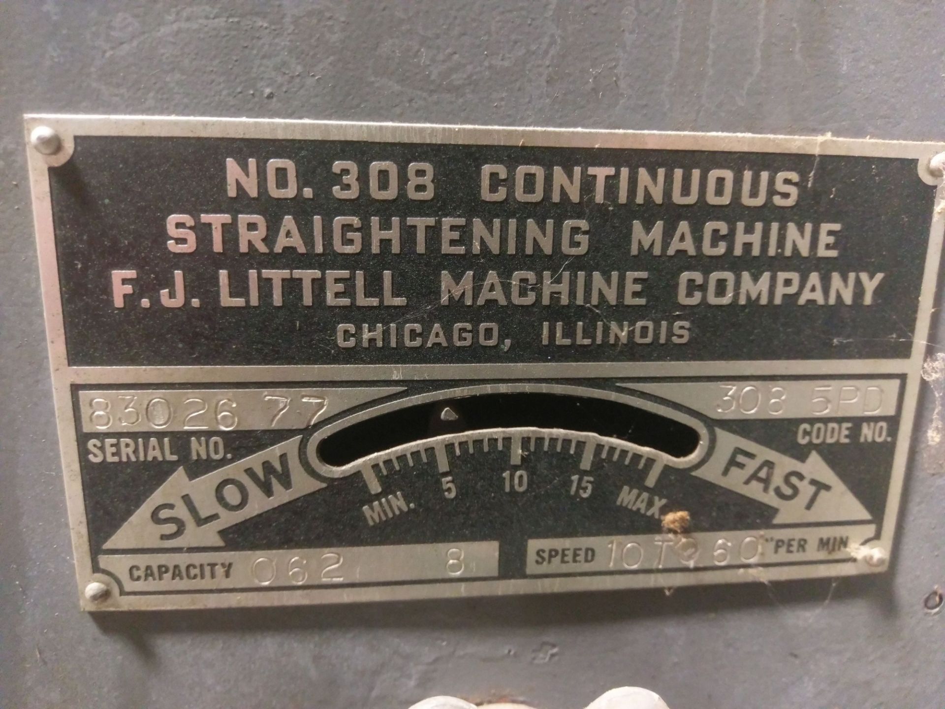 8" WIDE LITTELL NO. 308 5PD CONTINUOUS STRAIGHTENING MACHINE; S/N 8302677, CAPACITY .062" X 8", - Image 4 of 4