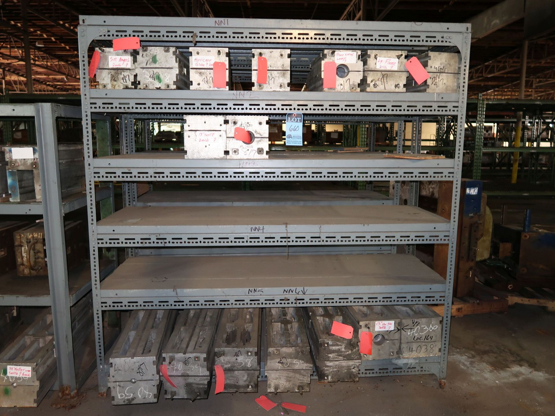 ALUMINUM BLOW MOLDS ON RACK: ANGELS, SANTAS, LAMPS