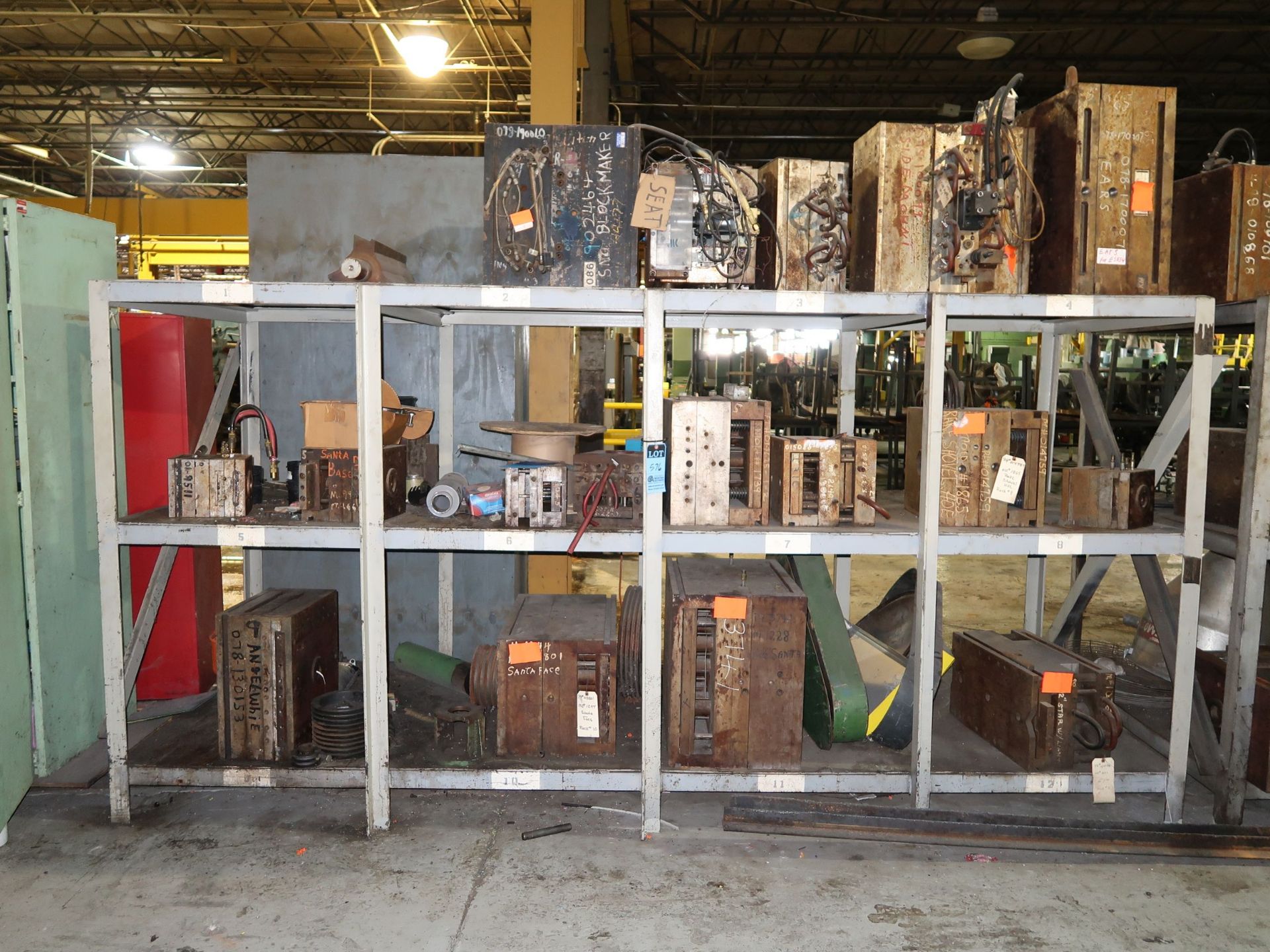 (LOT) RACK WITH (15) STEEL MOLDS - SOLD BY THE LOT