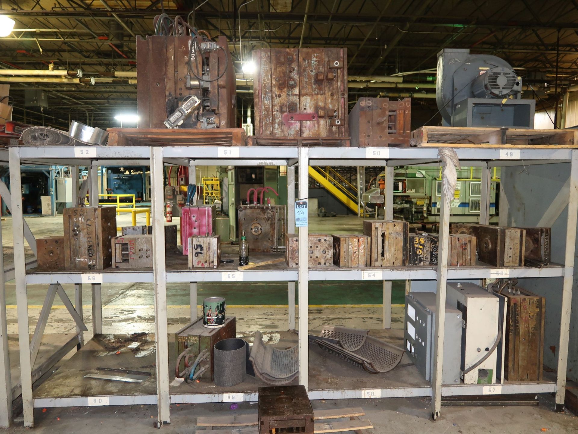 (LOT) RACK WITH (17) STEEL MOLDS - SOLD BY THE LOT