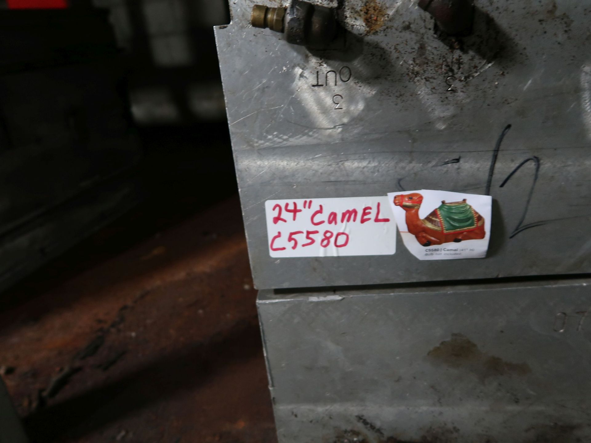 ALUMINUM BLOW MOLDS ON RACK: 24" CAMEL, 36" SANTA FACE, 18" SANTAS (4) MOLDS, MARY, 22" SANTA, - Image 6 of 6