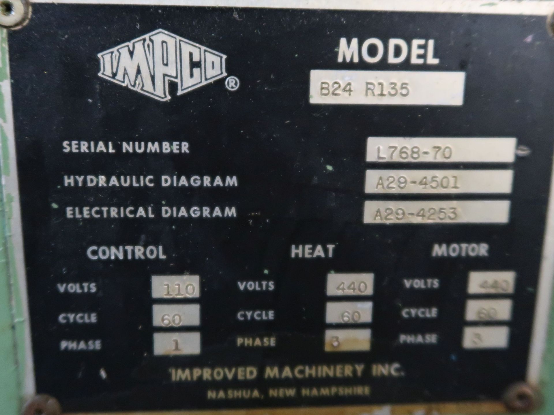 3.5 LB. IMPCO MODEL B24-R135 RECIPRICATING SCREW ACCUMULATOR PLASTIC BLOW MOLDING MACHINE; S/N - Image 12 of 12