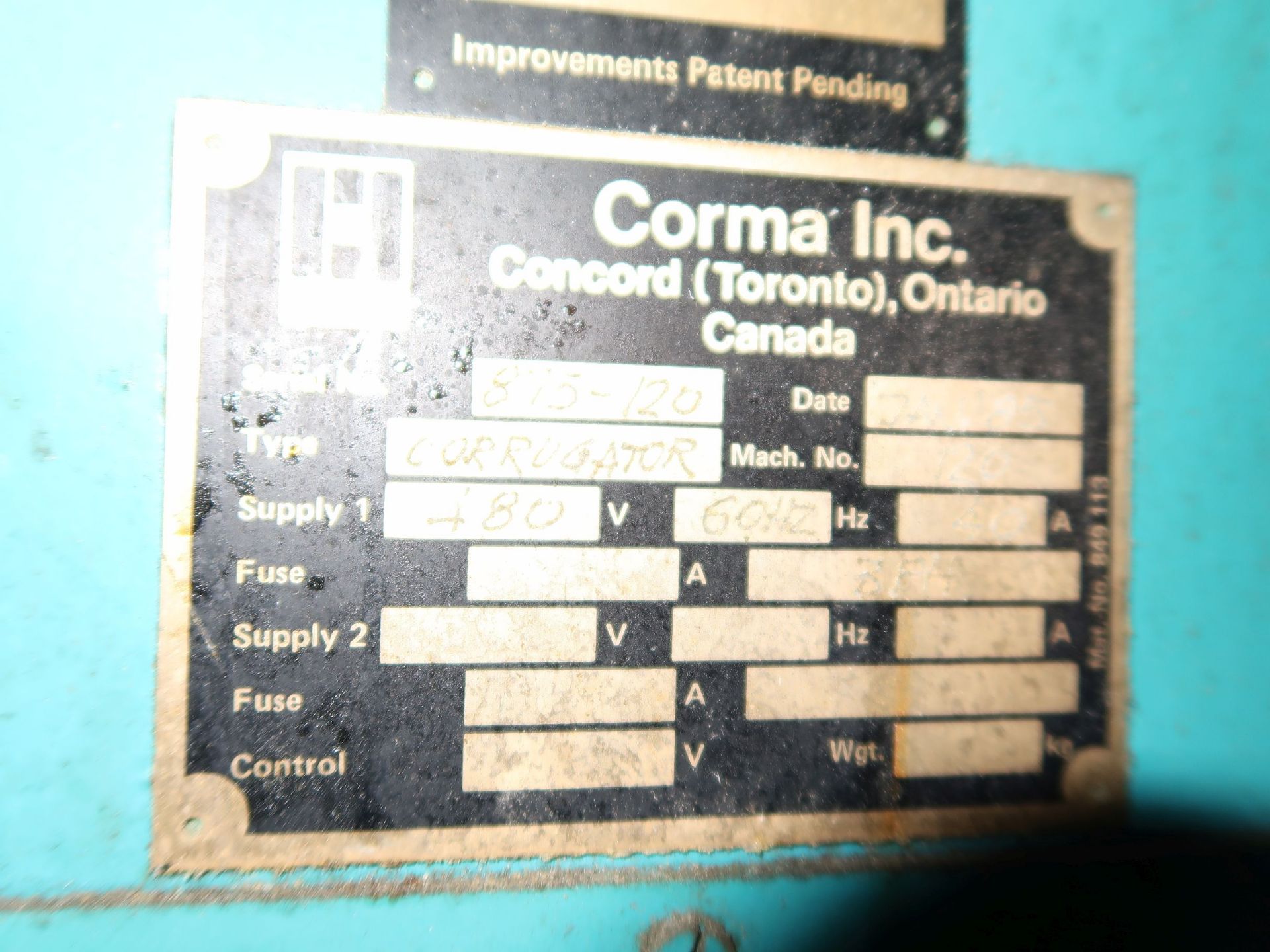 CORMA MODEL 120HS CORRUGATOR; S/N 875-120 **SUBJECT TO OVERALL BID @ LOT 1386** - Image 6 of 8