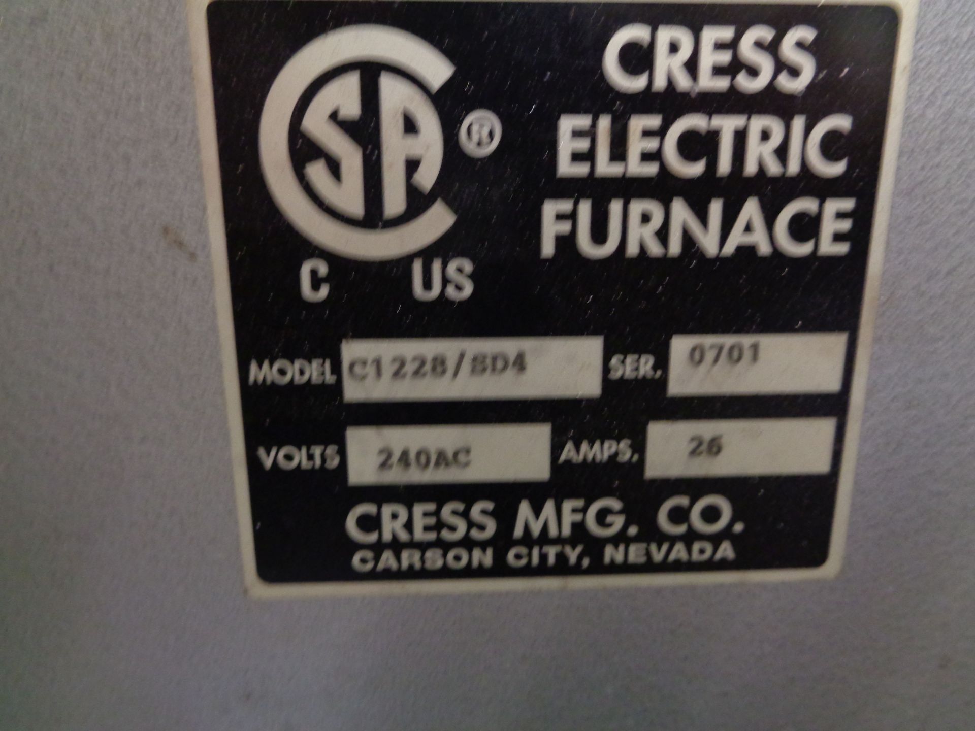 CRESS ELECTRIC FURNACE MODEL C1228/SD4 ELECTRIC HEAT TREAT FURNACE; S/N 0701 - Image 3 of 3