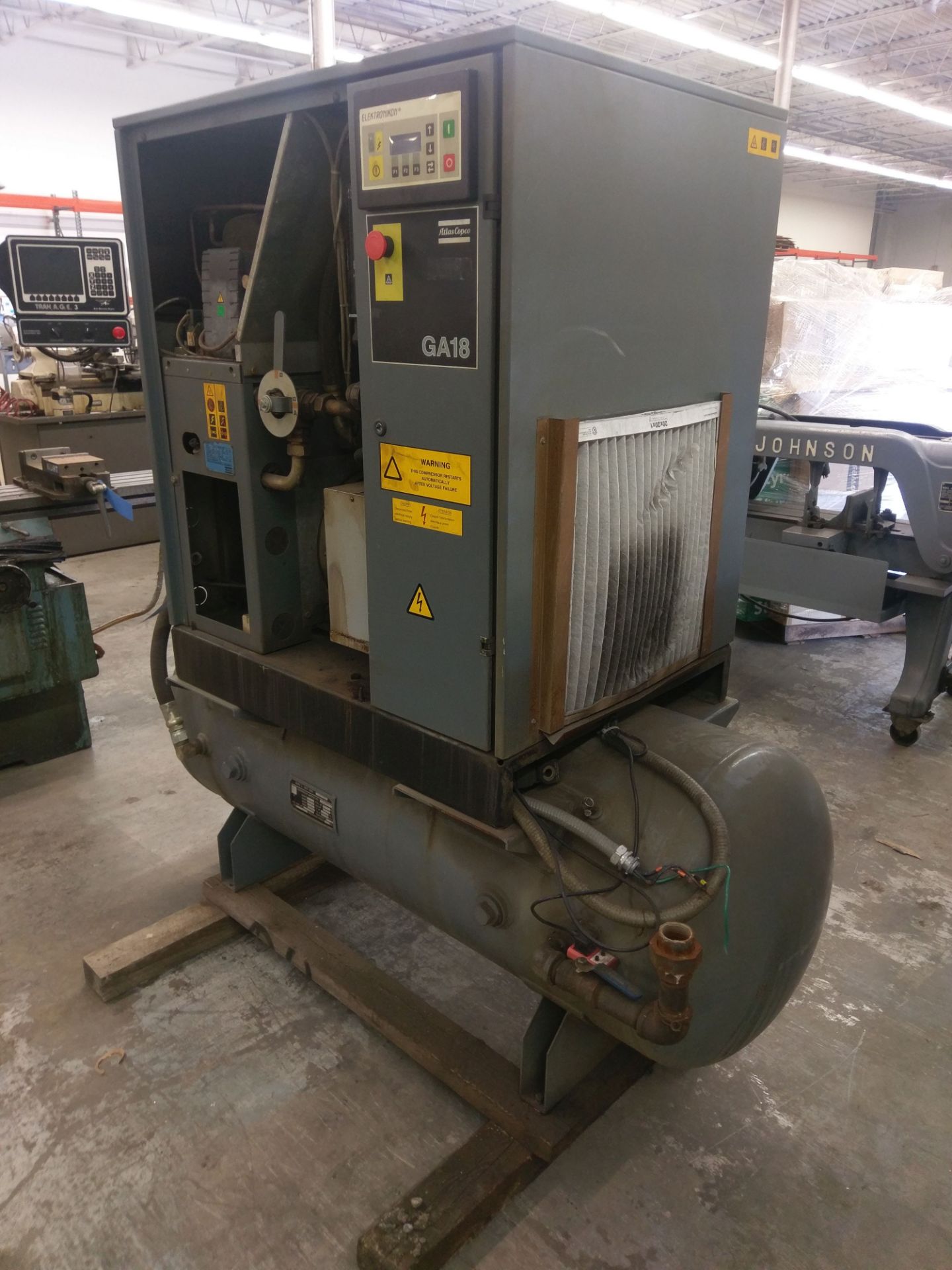 ATLAS COPCO 25 HP MODEL GA18 HORIZONTAL AIR COMPRESSOR; S/N HOL010509 **LOCATED 3201 ALBERTA ST., - Image 2 of 5