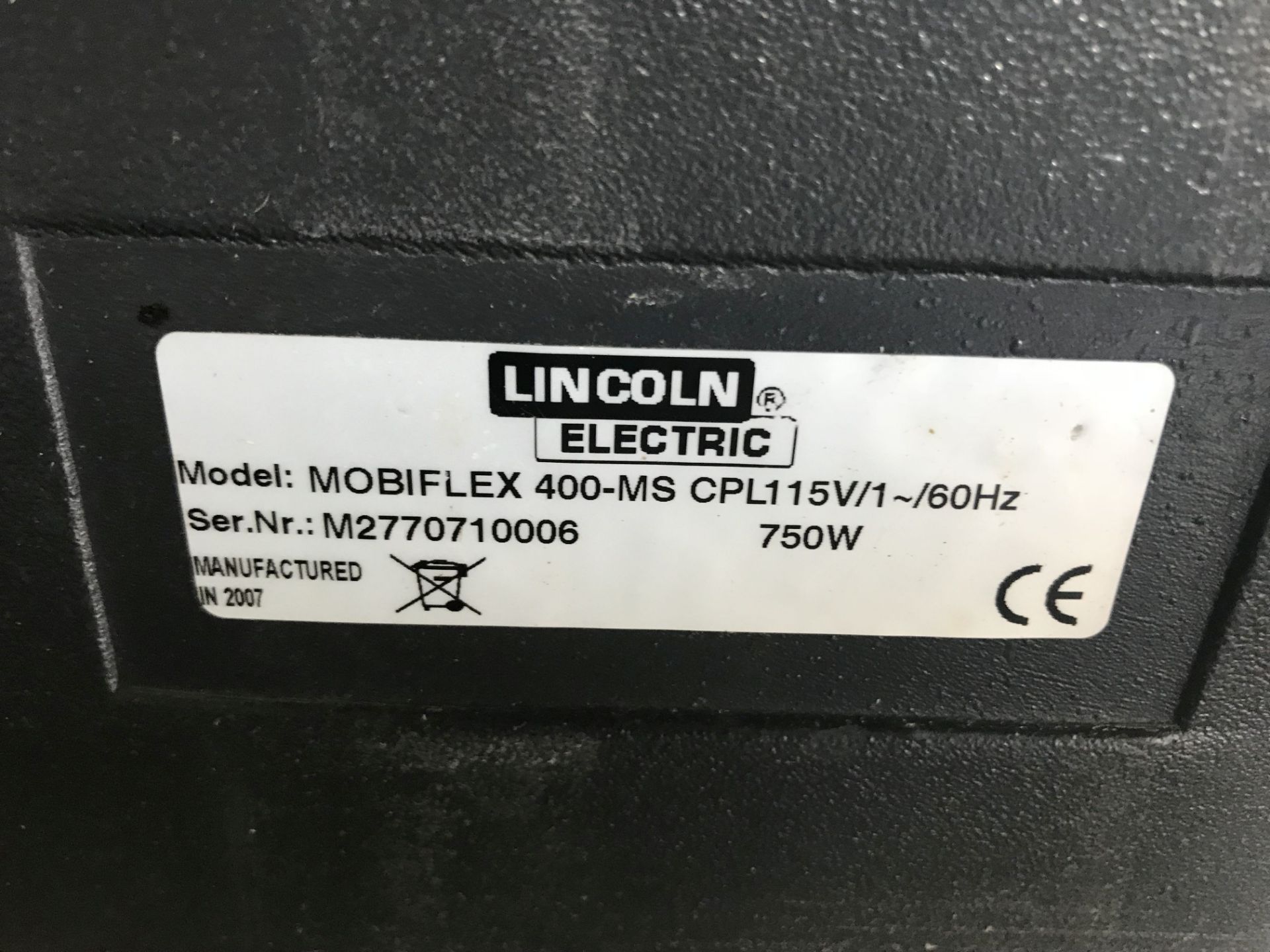 LINCOLN MODEL MOBIFLEX 400-MS PORTABLE FUME COLLECTOR; S/N M2770710006, 750 WATT (NEW 2007) **LOCA - Image 3 of 6