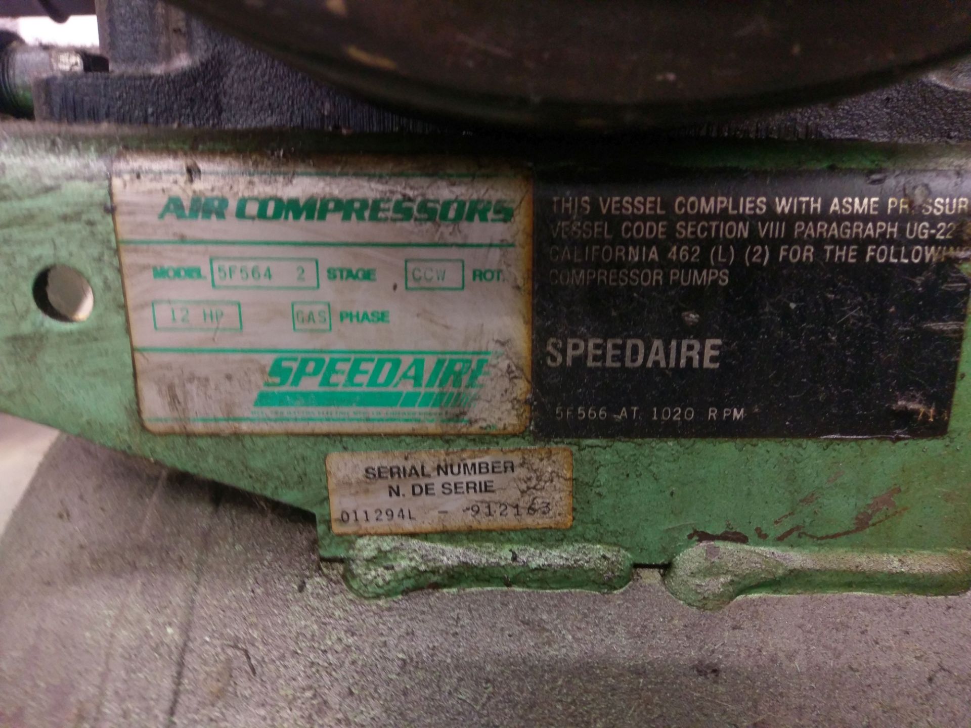 12 HP SPEEDAIR MODEL 5F564 HORIZONTAL GAS POWERED AIR COMPRESSOR; S/N 011294L-912163 **LOCATED - Image 5 of 6