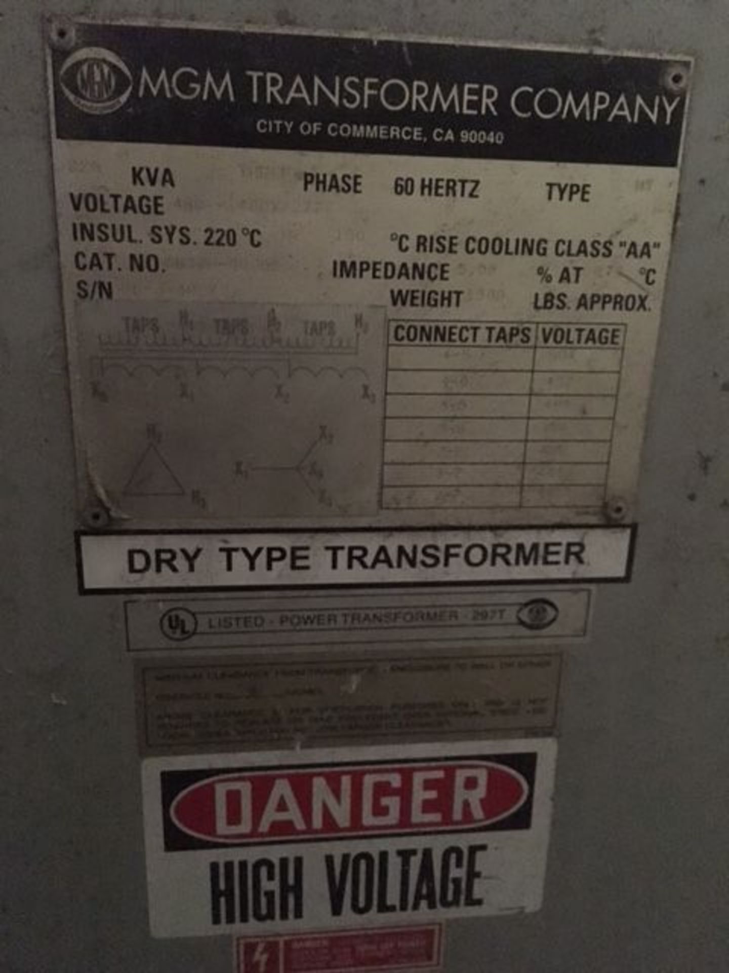 225 KVA ISOLATION TRANSFORMER; 460 VOLT X 460 VOLT - Image 2 of 2