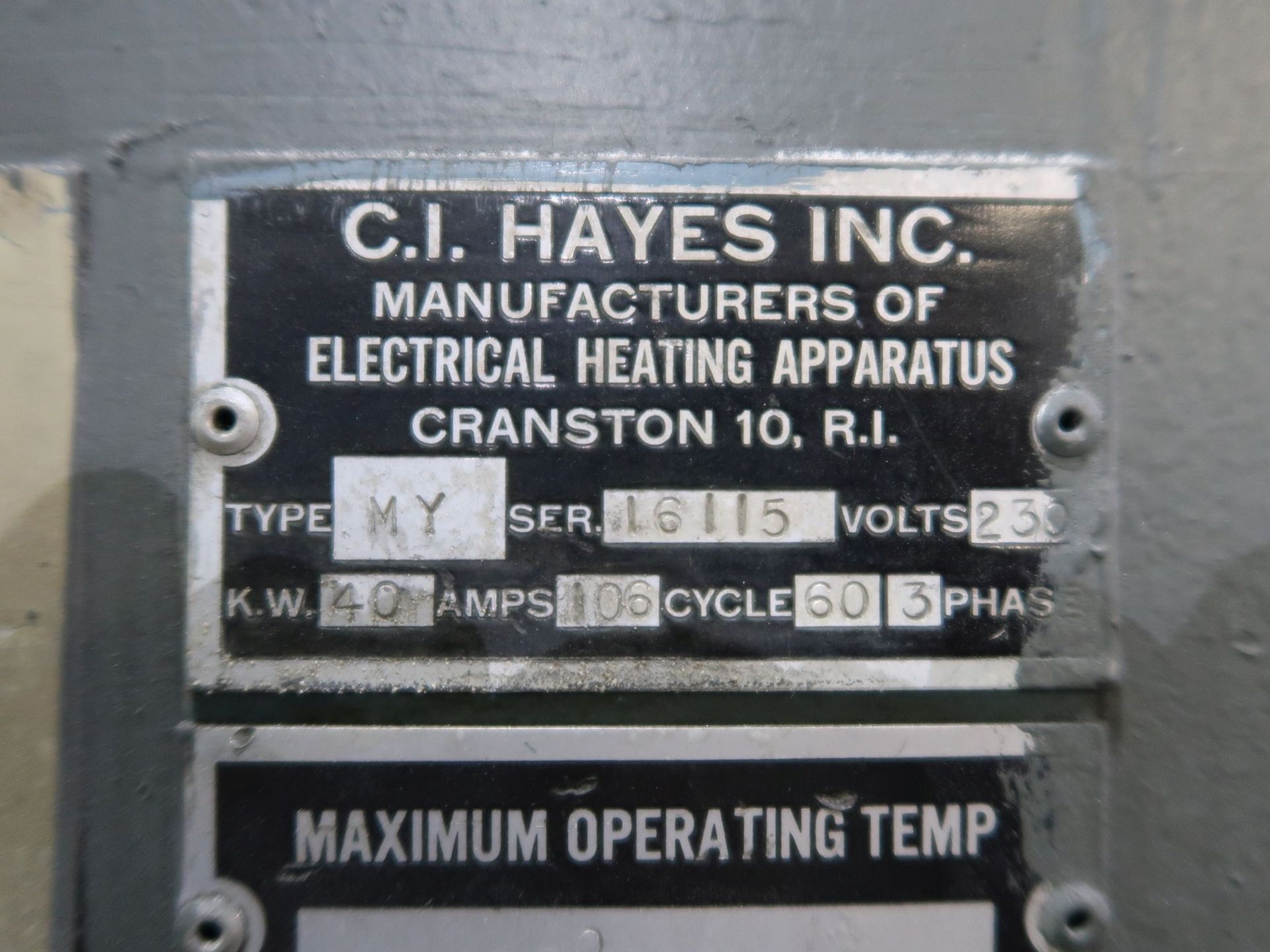 C.I. HAYES TYPE MY ELECTRIC FIRED PASS-THRU STOKER FURNACE; S/N 16115, 40.0 KW, 3,000 DEGREE - Image 10 of 10