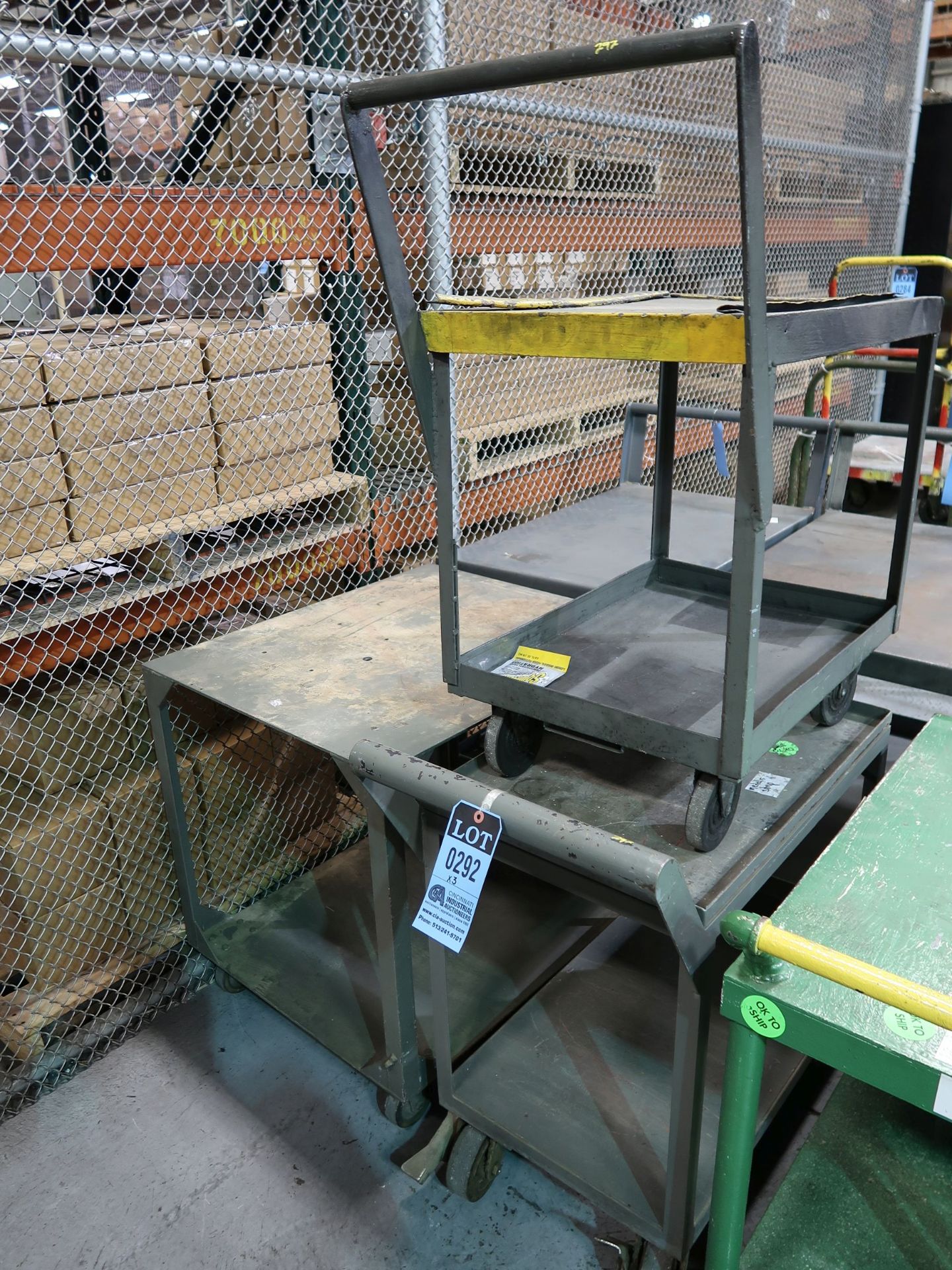 MISC. SIZE STEEL SHIPPING CARTS W/ (1) STEEL PORTABLE TABLE