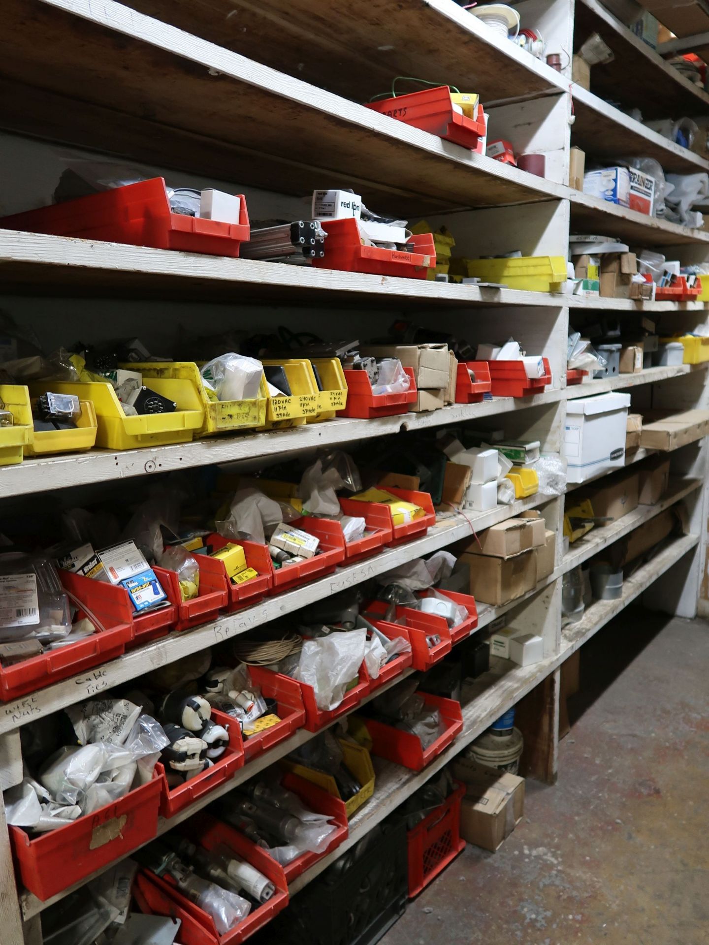 CONTENTS OF (3) SHELVES INCLUDING MACHINE PARTS, HARDWARE AND ELECTRICAL