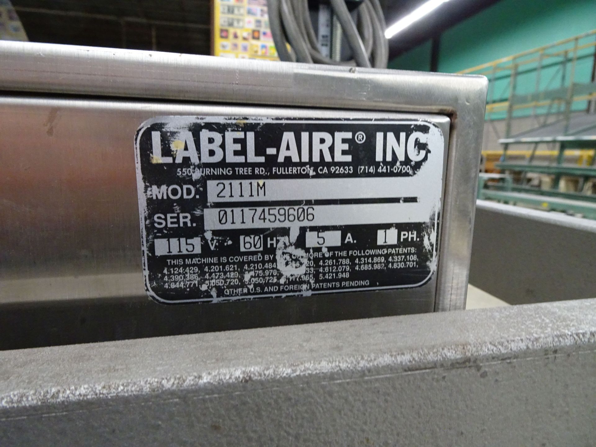 LABEL AIR MODEL 2111M LABEL APPLICATOR; S/N 117459606 - Image 4 of 5