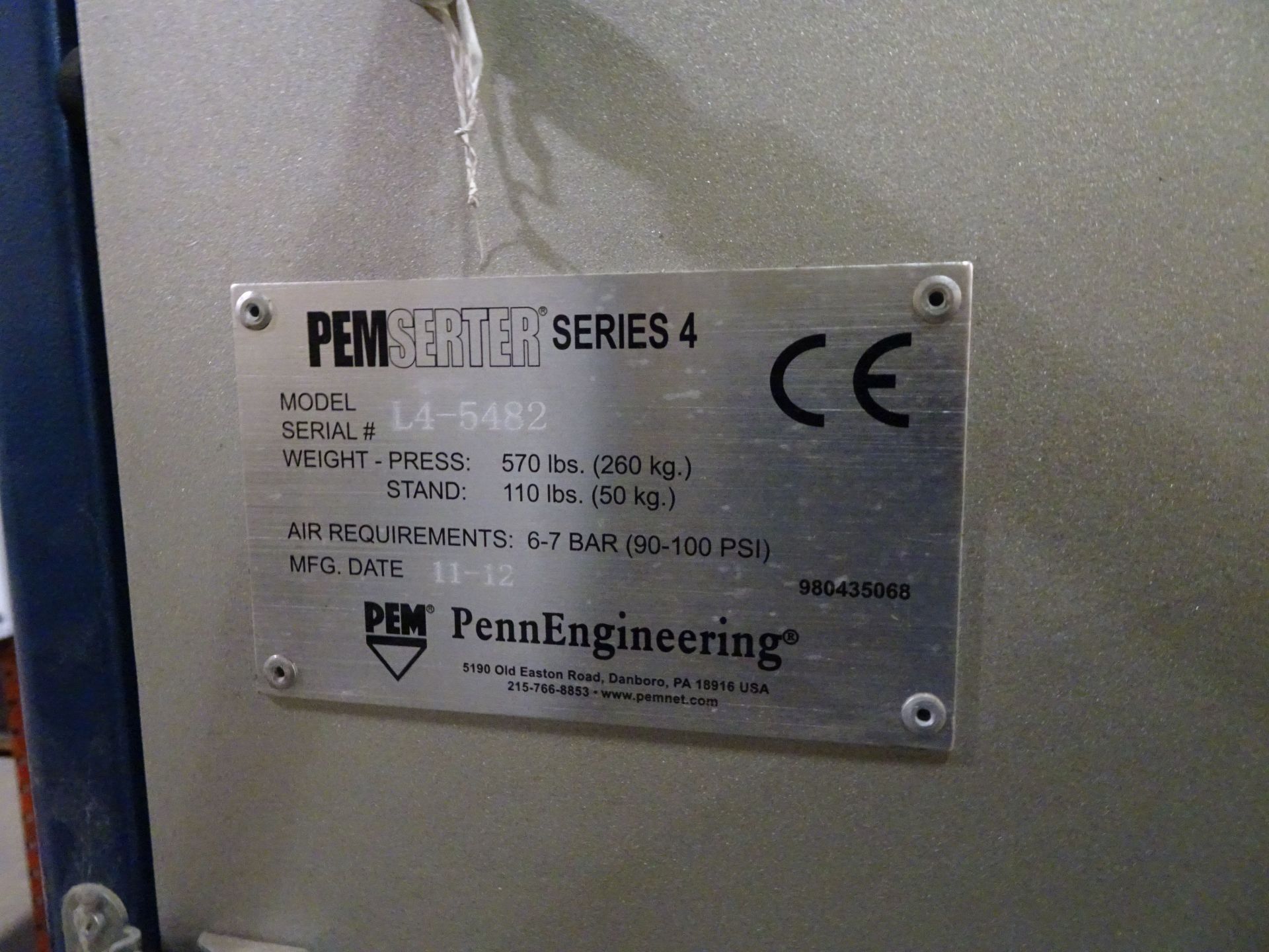 PEMSERTER SERIES 4 PNEUMATIC PRESS; S/N L4-5482, 18" THROAT (NEW 2011) - Image 3 of 4