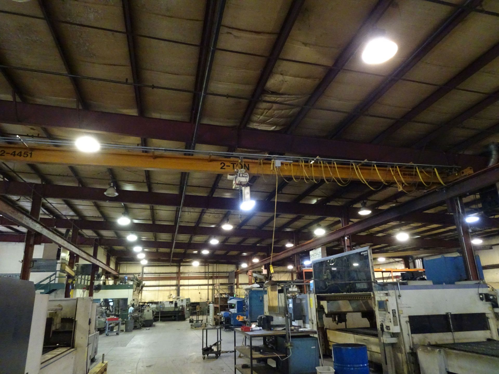 **2 TON X 40' APPROX. SPAN BREHOB SINGLE GIRDER TOP RUNNING OVERHEAD BRIDGE CRANE WITH 2 TON COFFING