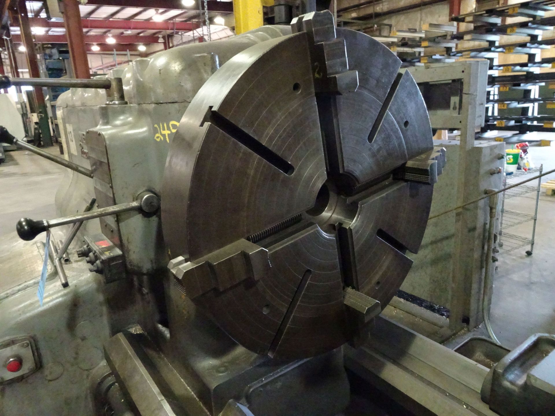 43" X 15' AMERICAN PACEMAKER GEARED HEAD LATHE, SPINDLE SPEED 6-600 RPM, 28" 4-JAW CHUCK, 2-3/4" - Image 5 of 9