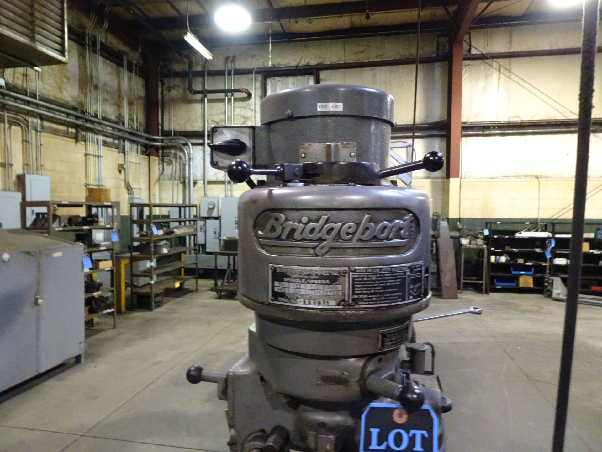 3/4 HP BRIDGEPORT 8-SPEED SERTICAL MILLING MACHINE; S/N 105965, SPINDLE SPEED 80-2,720 RPM, 9" X 48' - Image 3 of 7