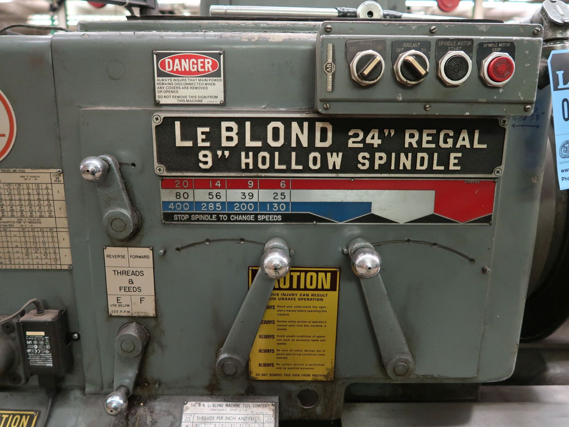 24" X 92" LEBLOND MODEL 24" REGAL 9" 12-SPEED HOLLOW SPINDLE GEARED HEAD ENGINE LATHE; S/N 7HS593, - Image 4 of 14