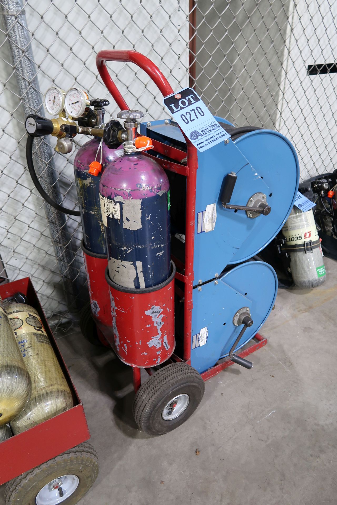 HARRIS AIR TANKS WITH HOSE LINES AND CART