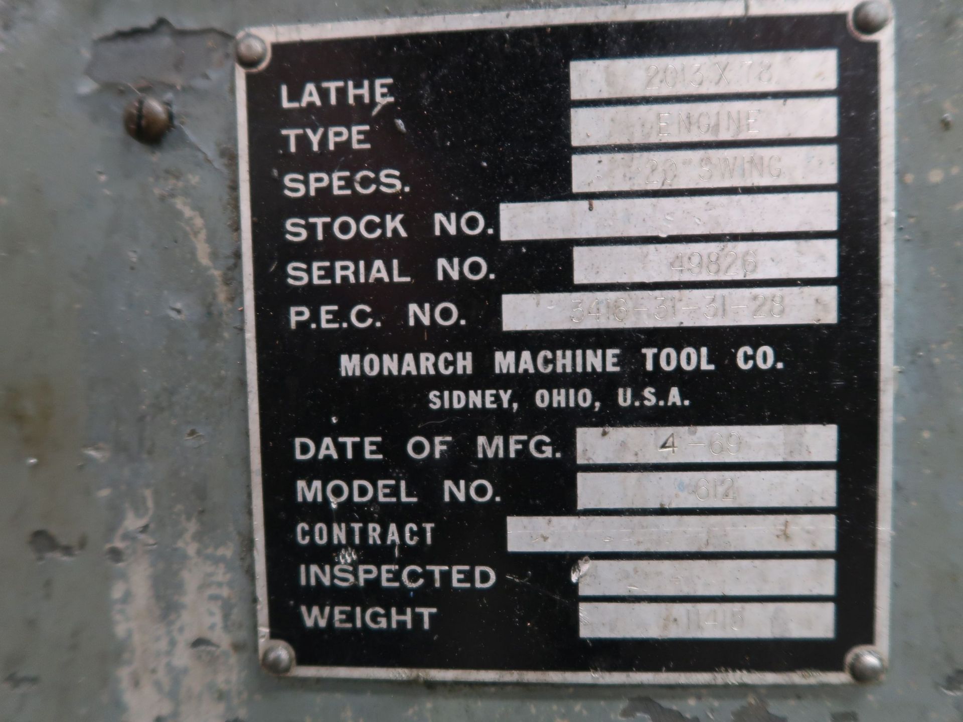 20" X 78" MONARCH 2013X78 GEARED HEAD ENGINE LATHE; S/N 49826, SPINDLE SPEED 12-1,500, 15" 4-JAW - Image 12 of 12