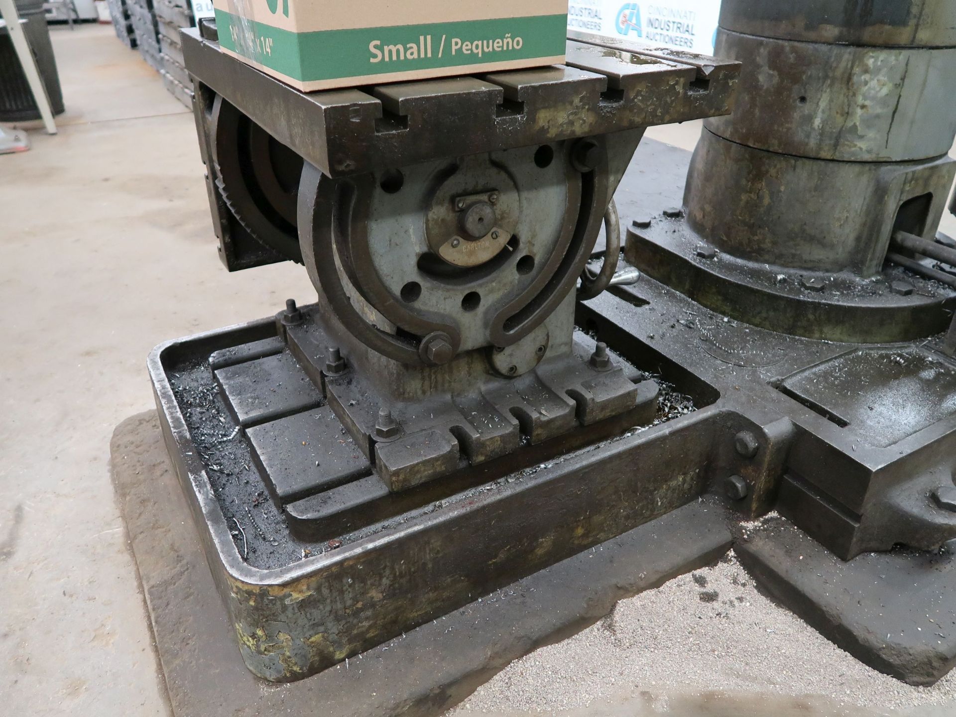 5' ARM X 15" COLUMN CARLTON RADIAL ARM DRILL; S/N 3A-4999, SPINDLE SPEEDS 12-1,200 RPM, 30" X 24" - Image 9 of 12