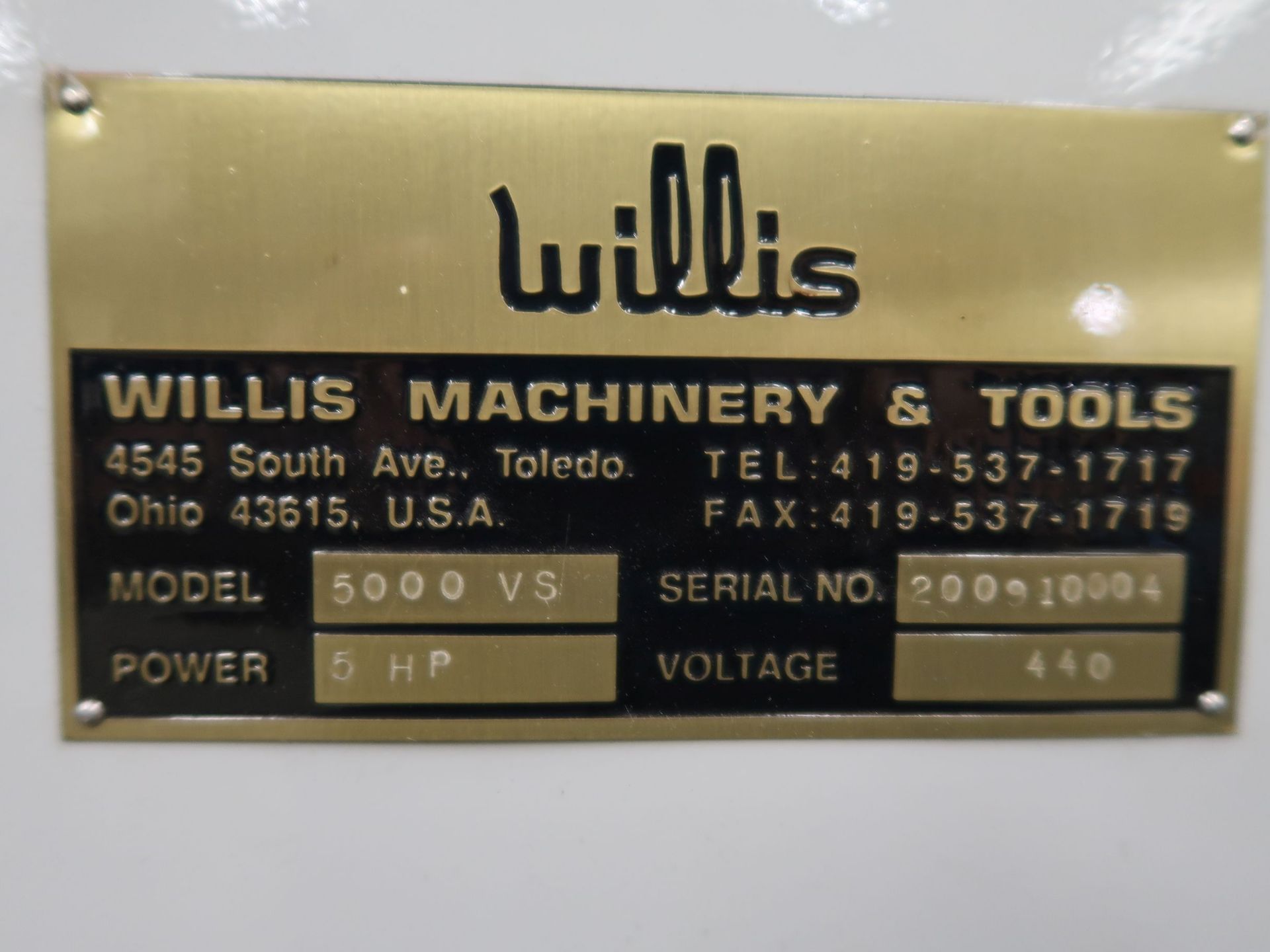 5 HP WILLIS MODEL 5000VS DOVETAIL RAM VARIABLE SPEED VERTICAL MILLING MACHINE; S/N 200910004, - Image 9 of 9