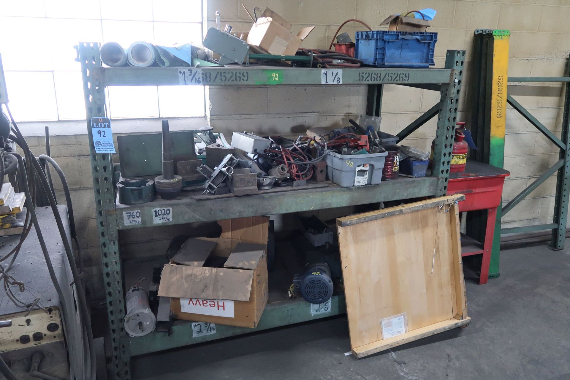 SECTION 34" X 72" X 66" ADJUSTABLE BEAM PALLET RACK WITH CONTENTS MACHINE PARTS, TOOLING, MOTOR,