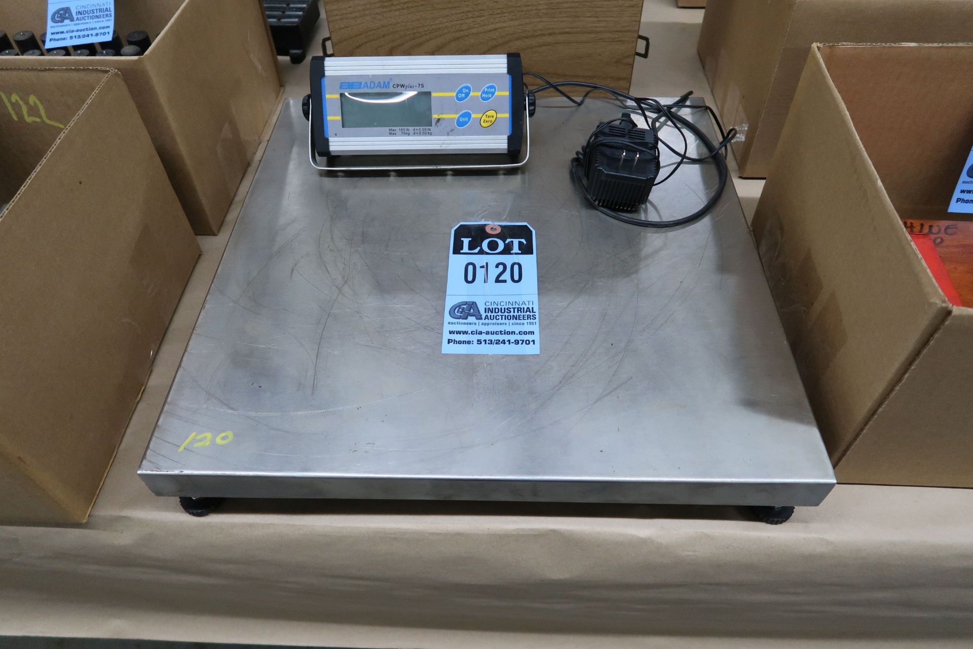 165 LB. CAPACITY BENCH COUNTING SCALE WITH AE ADAM MODEL CPW PLUS-75 SCALE HEAD