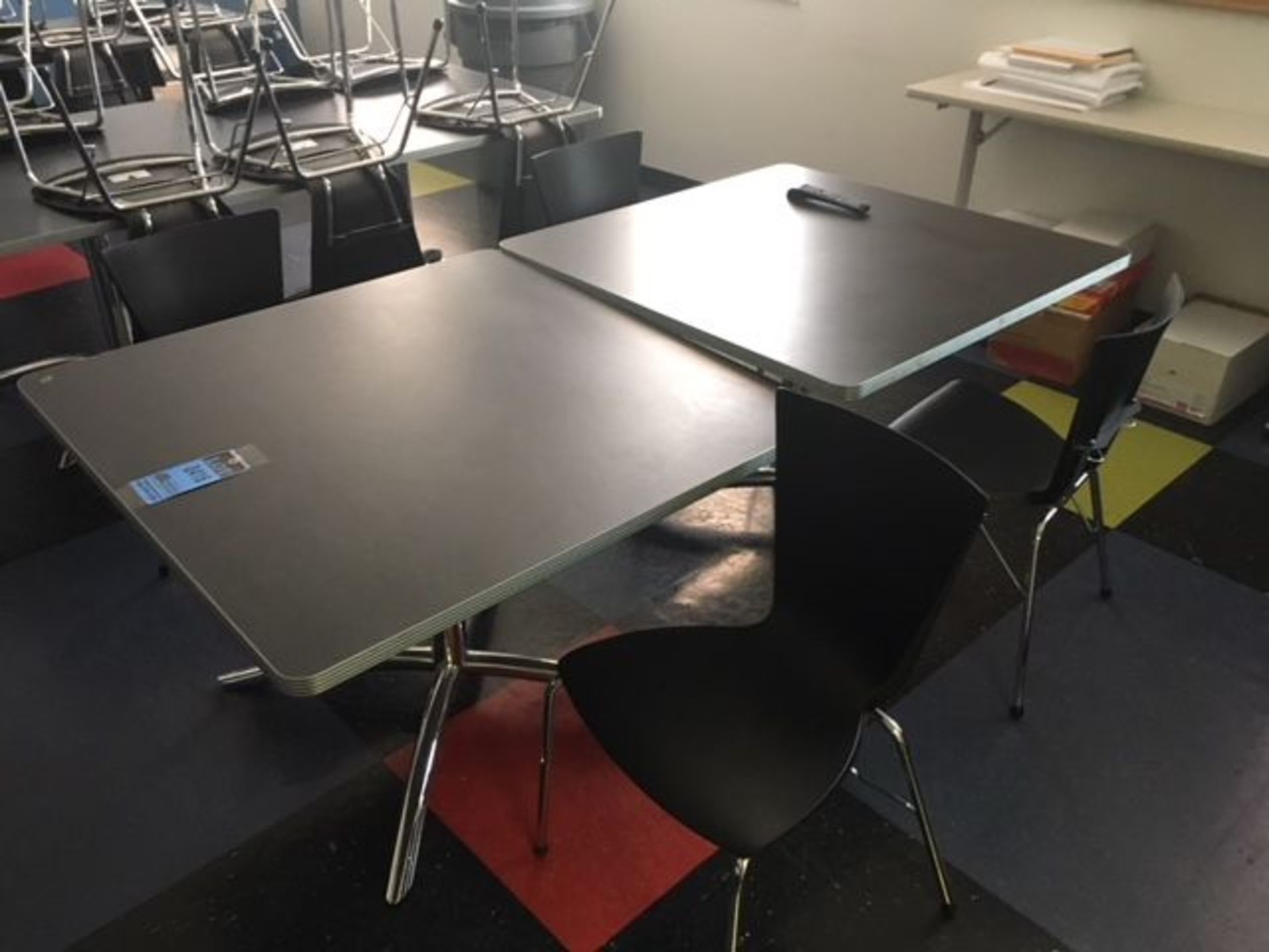 42" X 42" HIGH BREAKROOM TABLES W/ (6) CHAIRS