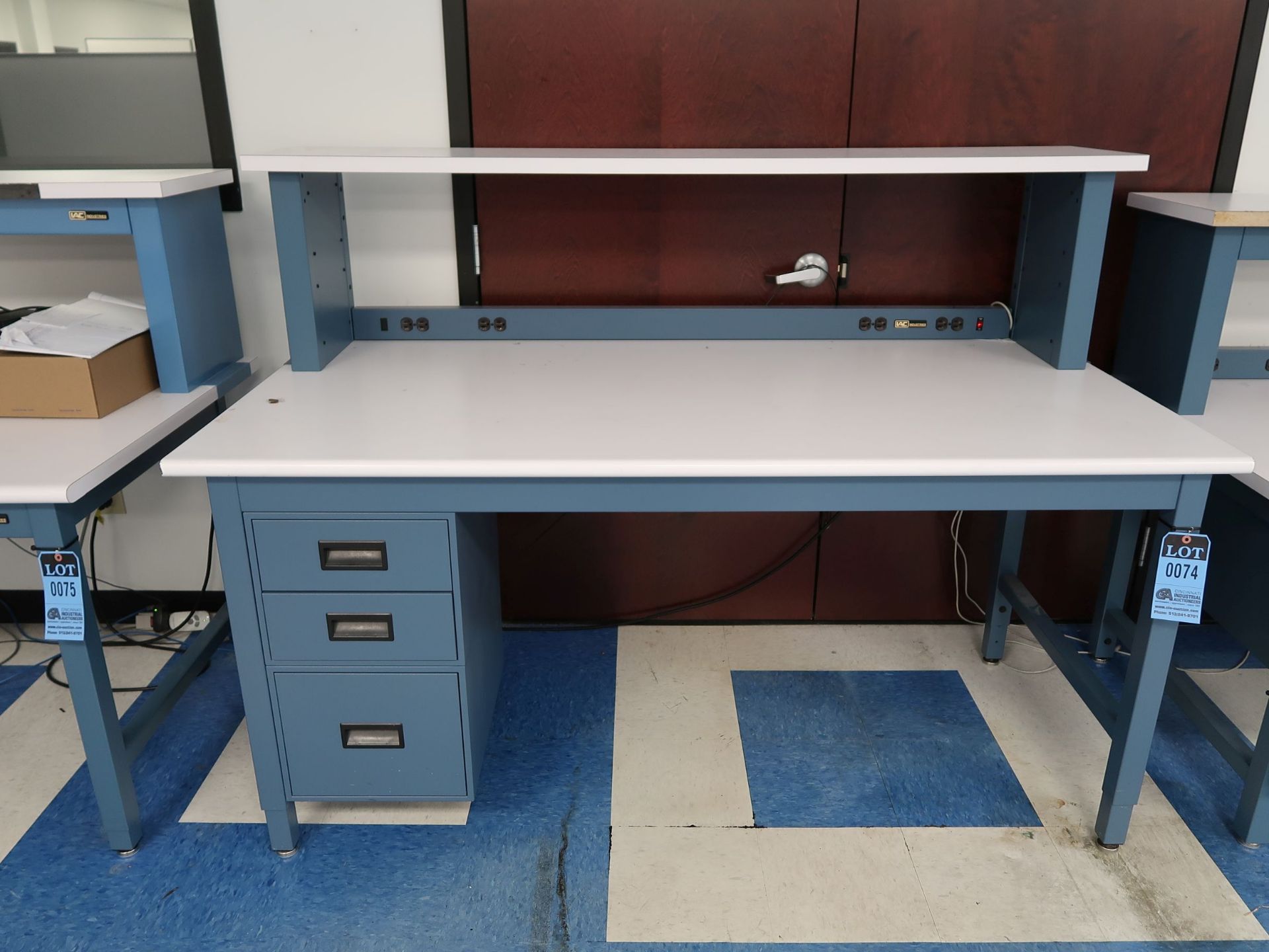 36" X 72" IAC INDUSTRIES ADJUSTABLE HEIGHT THREE-DRAWER ELECTRONIC WORKBENCH WITH 15" X 72" X 18"