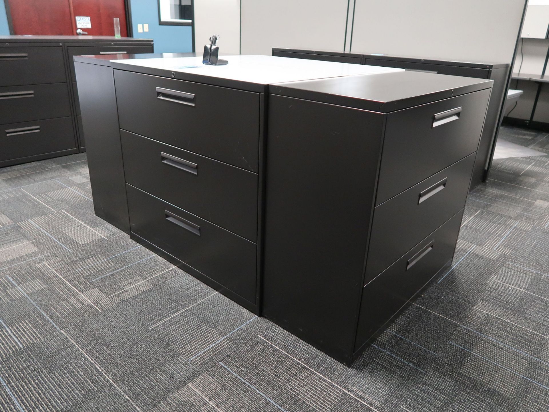 42" WIDE THREE-DRAWER BLACK LATERAL FILE CABINETS