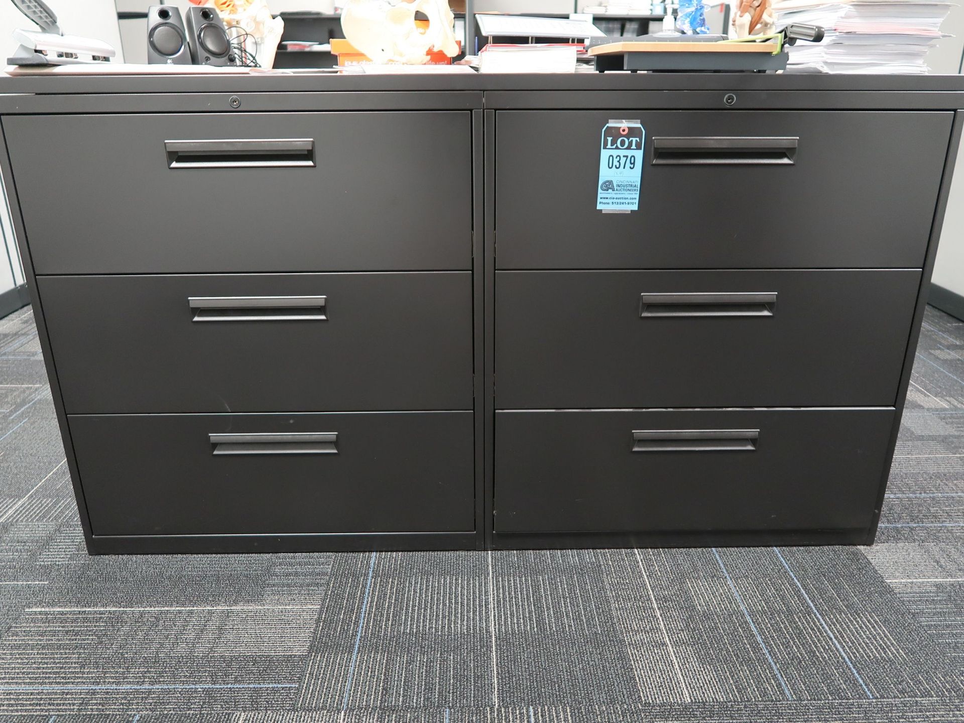 36" WIDE BLACK THREE-DRAWER LATERAL FILE CABINETS