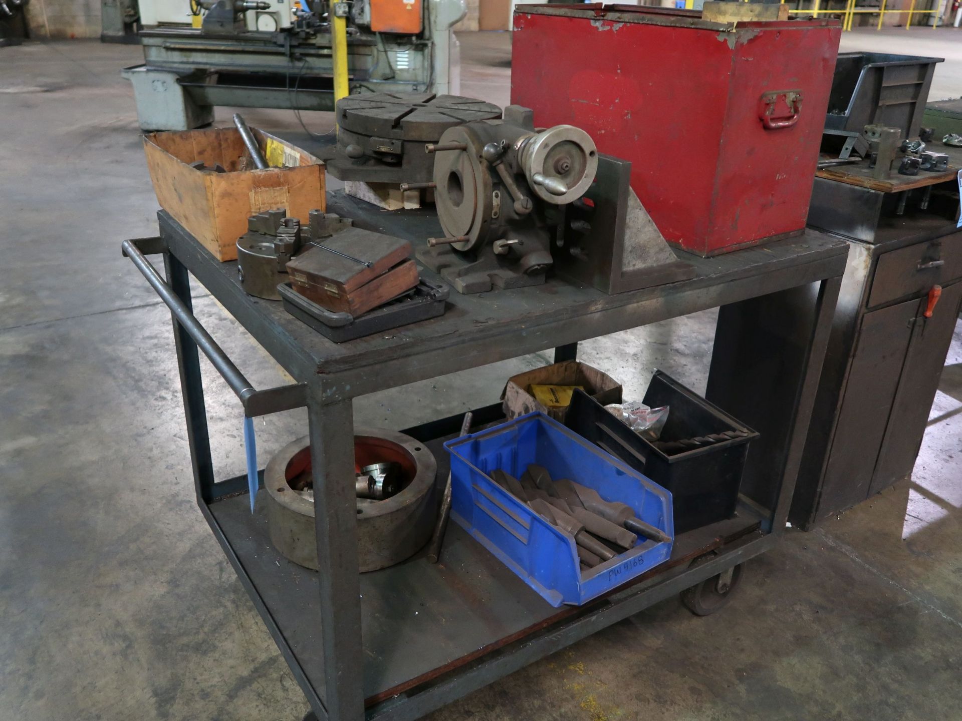(LOT) STEEL CART WITH MISCELLANEOUS TOOLING AND ACCESSORIES