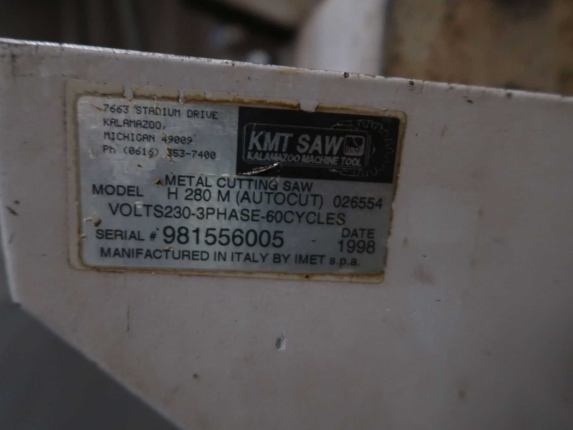 5-11/16" X 11" KMT MODEL BS-280GH MITRE HORIZONTAL BAND SAW (1998) - Image 7 of 7