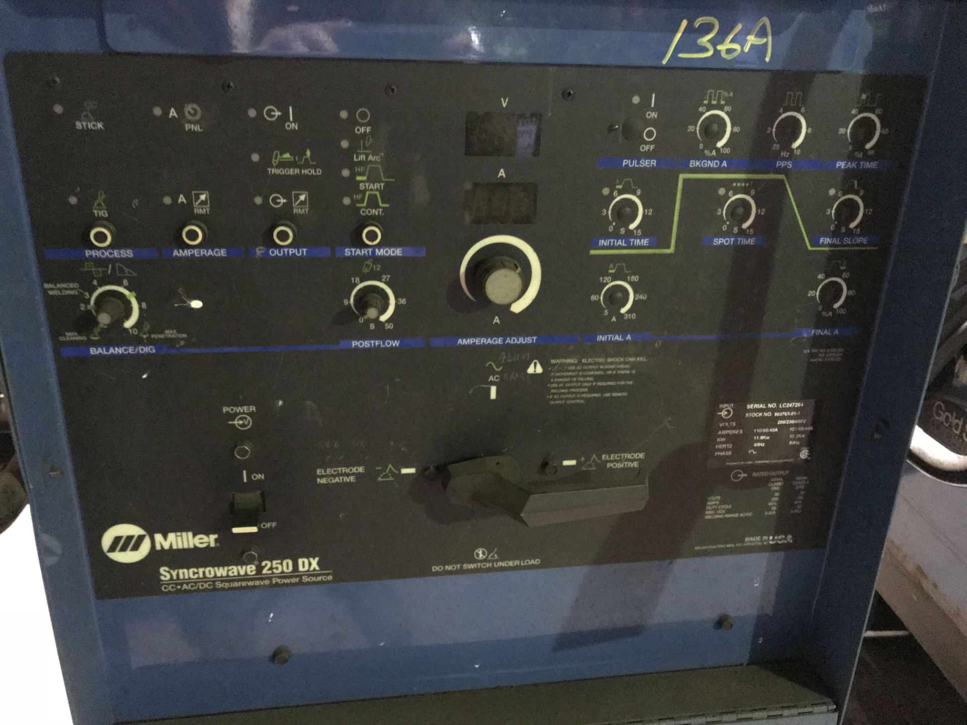 MILLER SYNCROWAVE 250DX TIG WELDER; S/N LC247264 - Image 2 of 3