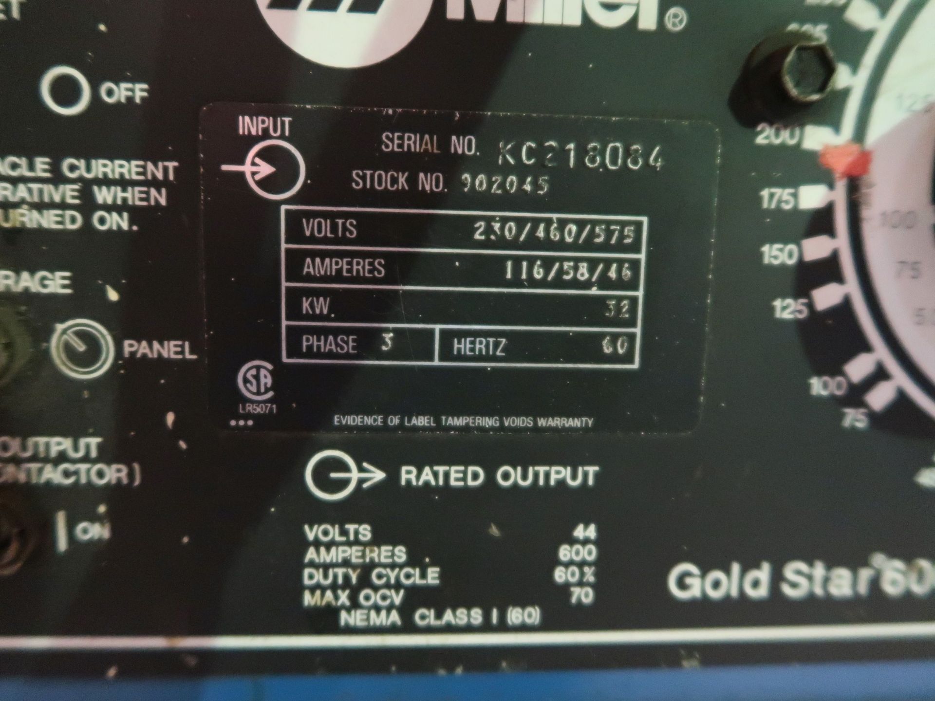 MILLER GOLDSTAR 600SS WELDER WITH MODEL HF-15-1WG HIGH FREQ. ARC STARTER - Image 3 of 3