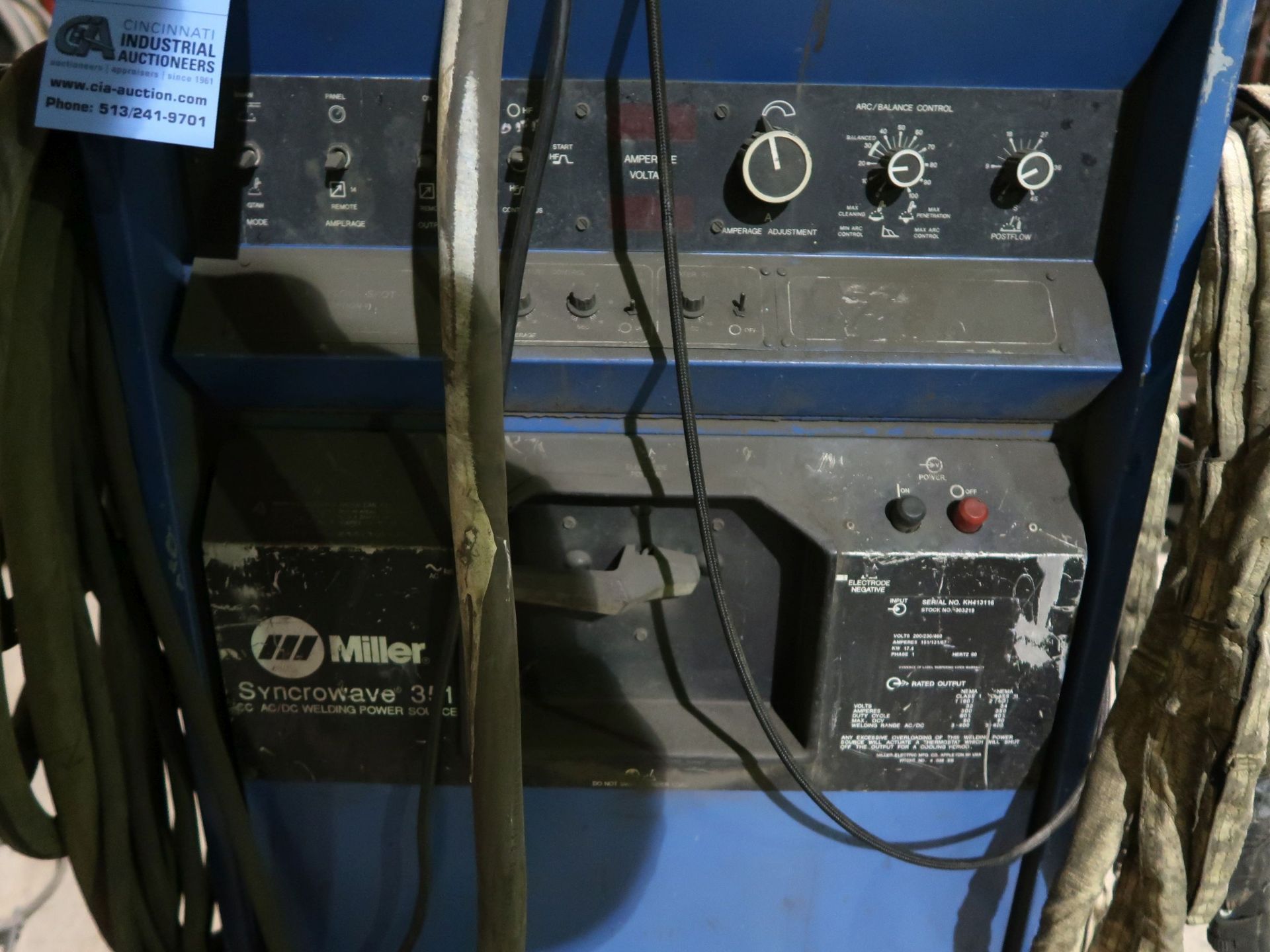 MILLER SYNCHROWAVE 351 TIG WELDER WITH COOLER; S/N KH413116 - Image 2 of 3